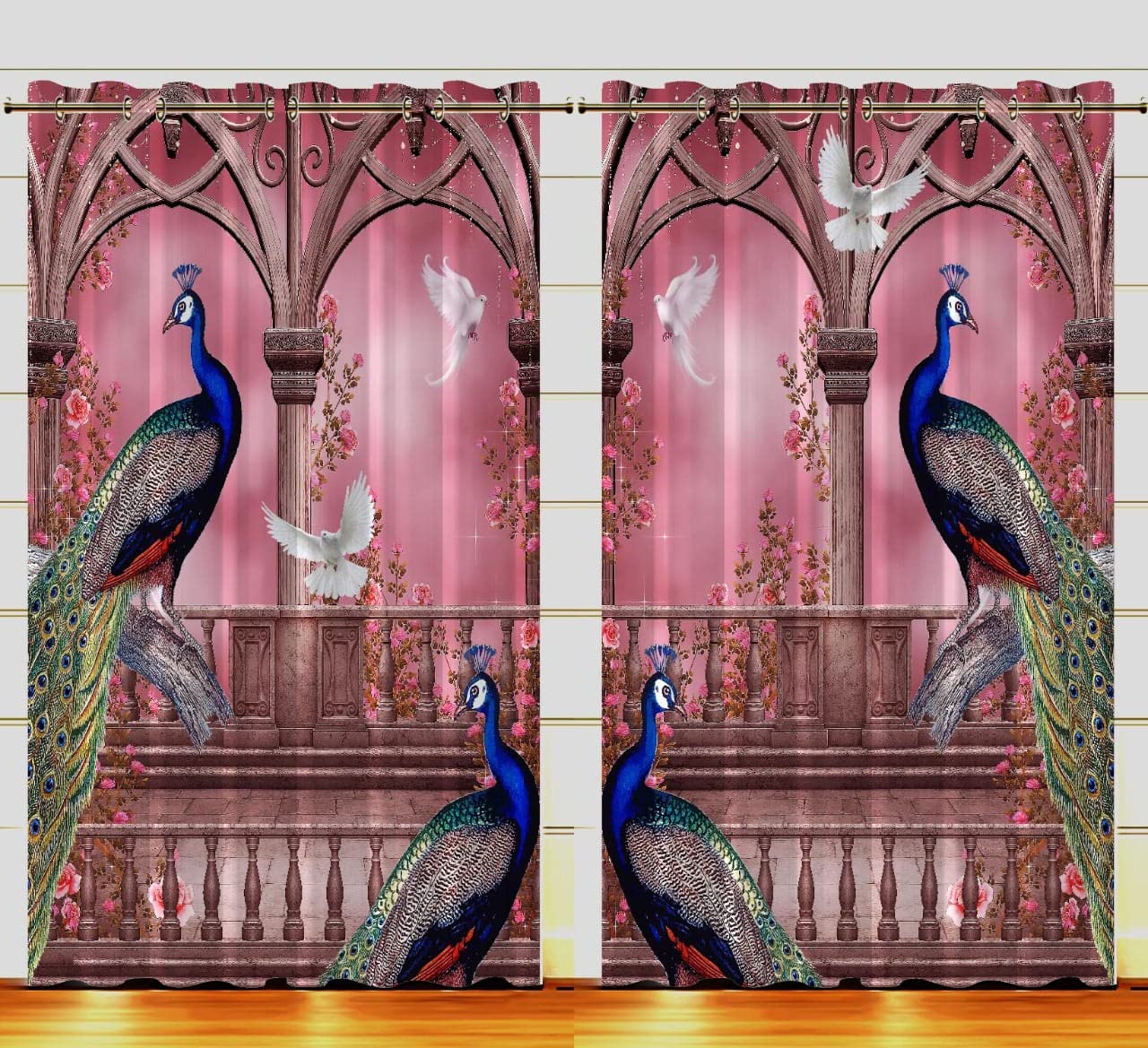 Aaradhya Creation 9Ft Long Door Curtains Set of 2-3D Digital Printed Eyelet Curtain Drapes for Home and Office Decor- Polyester Curtain Panels, (4 x 9 Feet), Peacock