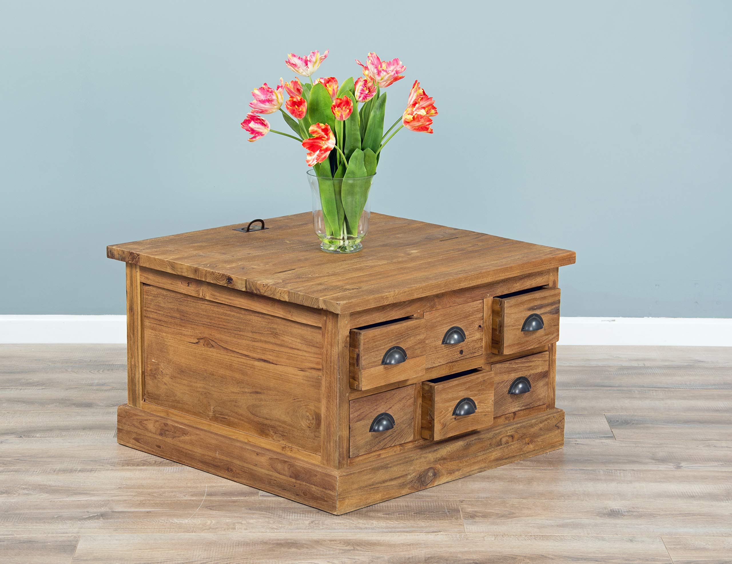 Sustainable Furniture UK Ltd - Reclaimed Teak Coffee Table & Blanket Box with 6 Drawers