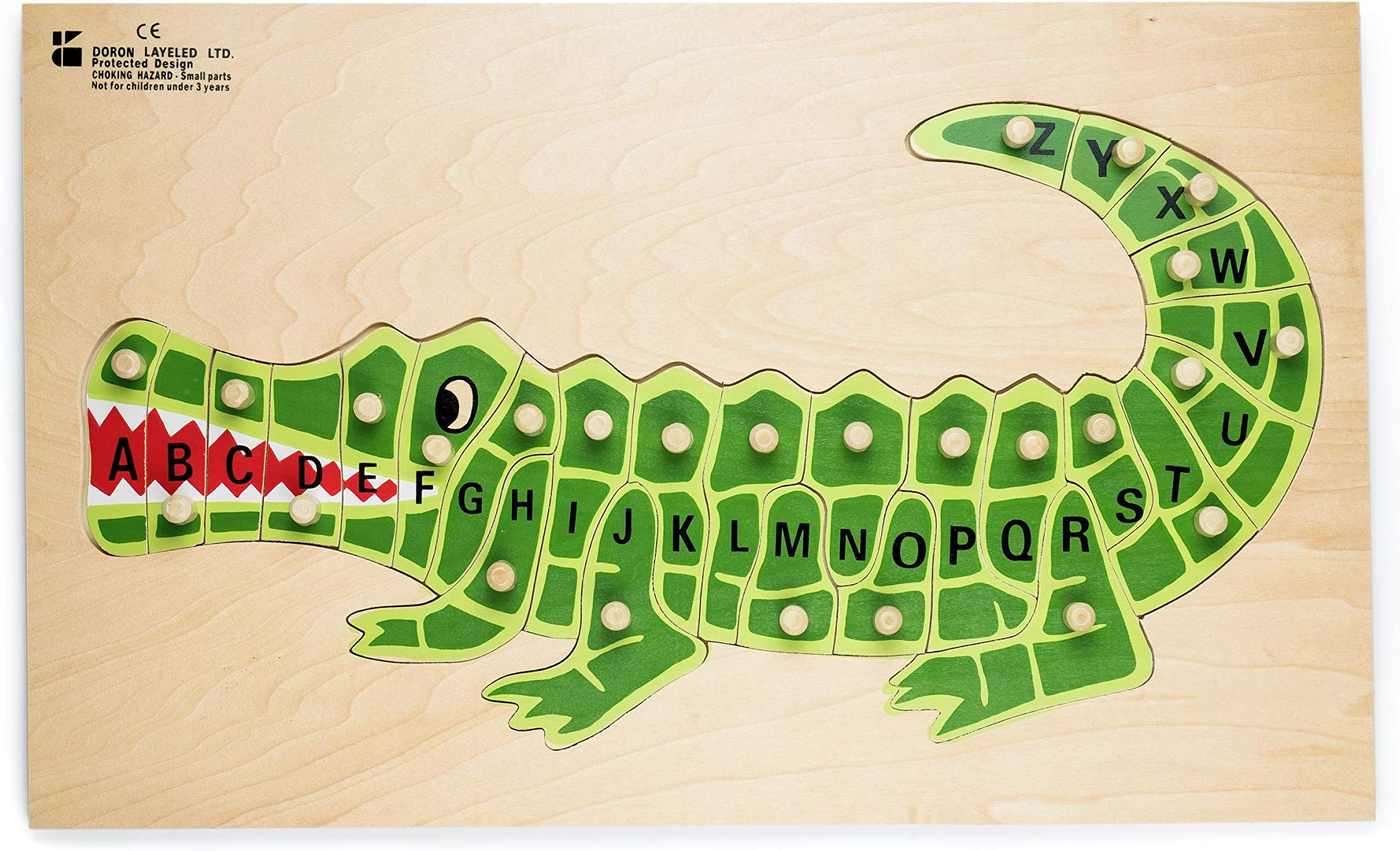 Wooden Alligator Peg Wood Puzzle ABC 123. Eco Friendly. 26 Removable Pieces. Educational Montesorri Toy. E72515610. 3 Years +
