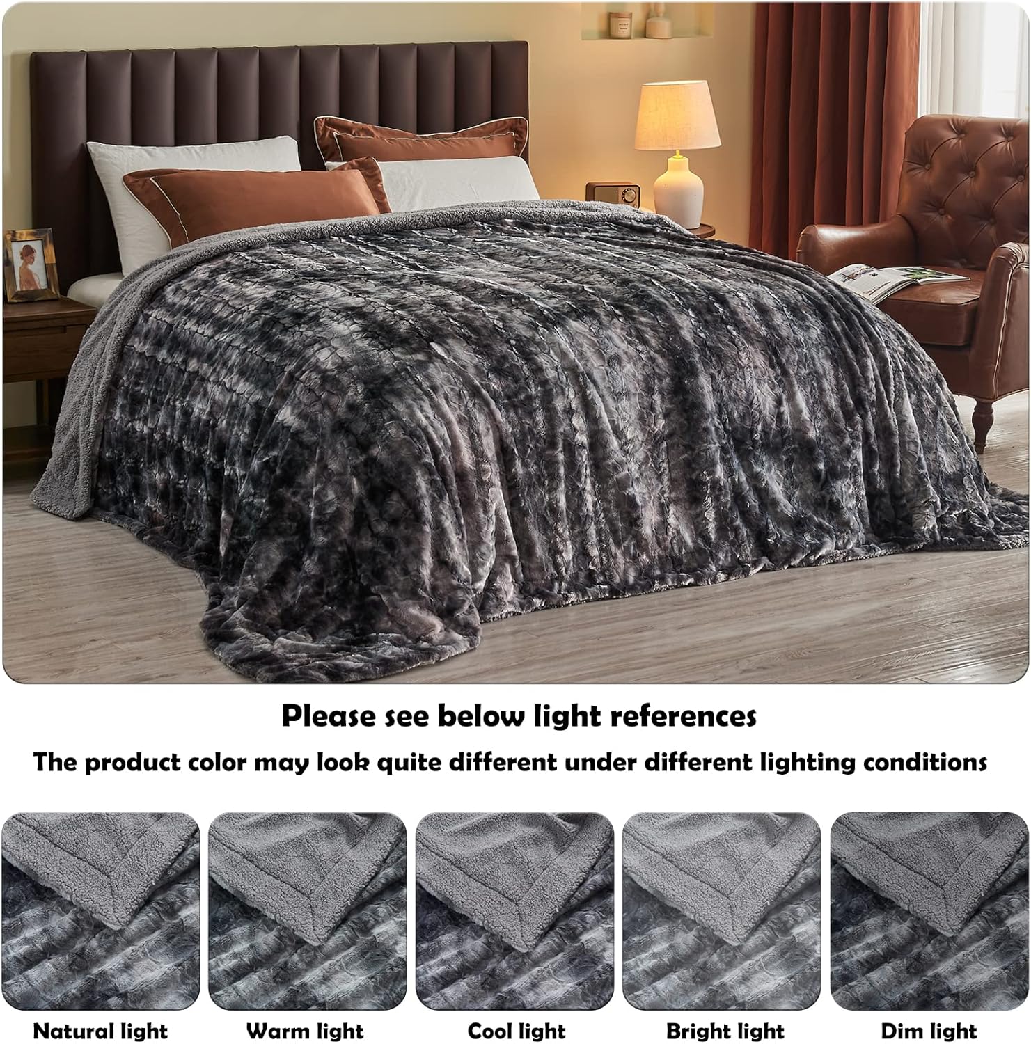 NEWCOSPLAY Super Soft Faux Fur Throw Blanket for Couch Grey Sherpa Fuzzy Plush Warm Blanket for Sofa Bed (Grey, Throw(40"x50")) - Image 5