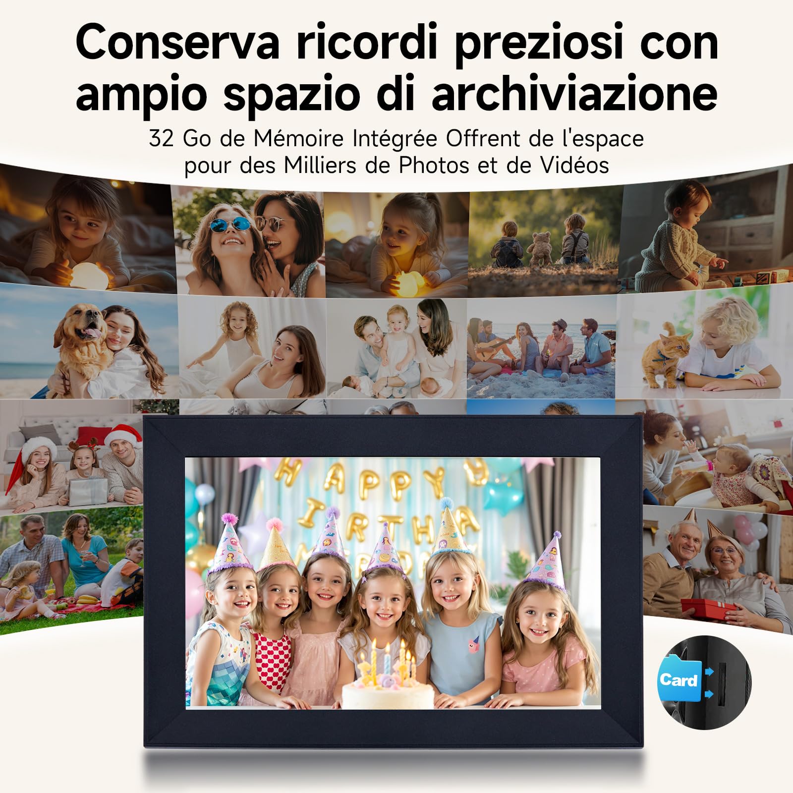 Cornice Digitale Foto, Rollei Smart Frame WiFi 103 10,1 Frameo Portafoto Digitale 32GB 1280x800 Schermo Tattile IPS Condivisione Istantanea di Foto e Video Nero Cornice-Digitale-Foto-Frameo-WiFi