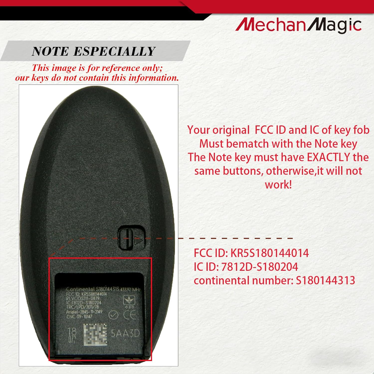 MechanMagic Key Fob Keyless Entry Fits for Nissan Murano Pathfinder Titan XD 2015 2016 2017 2018 Remote Control Key Replacement KR5S180144014 7812D-S180204 285E3-5AA3D