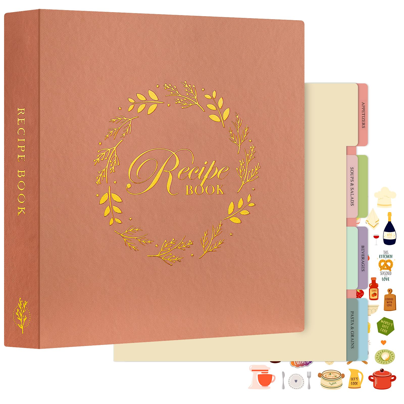 Lanpn Carpeta de Anillas para Recetas, Recetario de 3 Anillas con 8 Fundas, Recipe Journal Book Binder, Libro Recetas C…