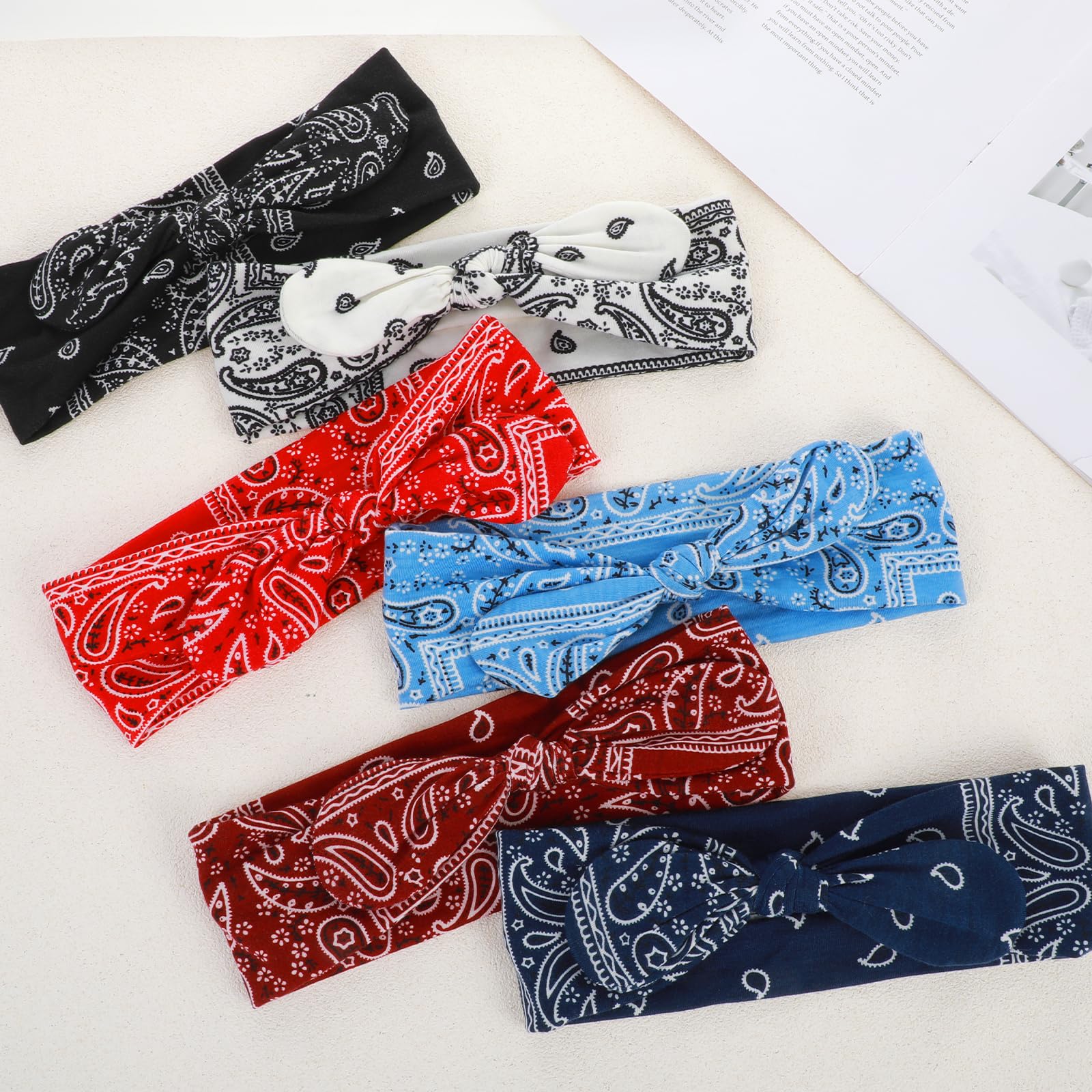 JIEYAO 6 Pcs Bow Headbands for Women Boho Bownot Bandana - Image 4
