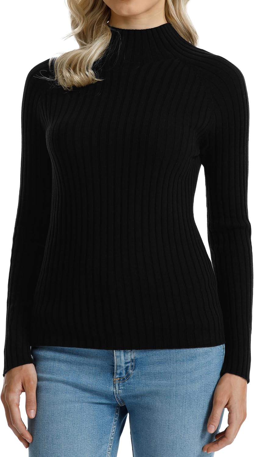 QUALFORT Women's 100% Cotton Mock Neck Sweater Lightweight Long Sleeve Soft Knit Pullover Tops - Image 7
