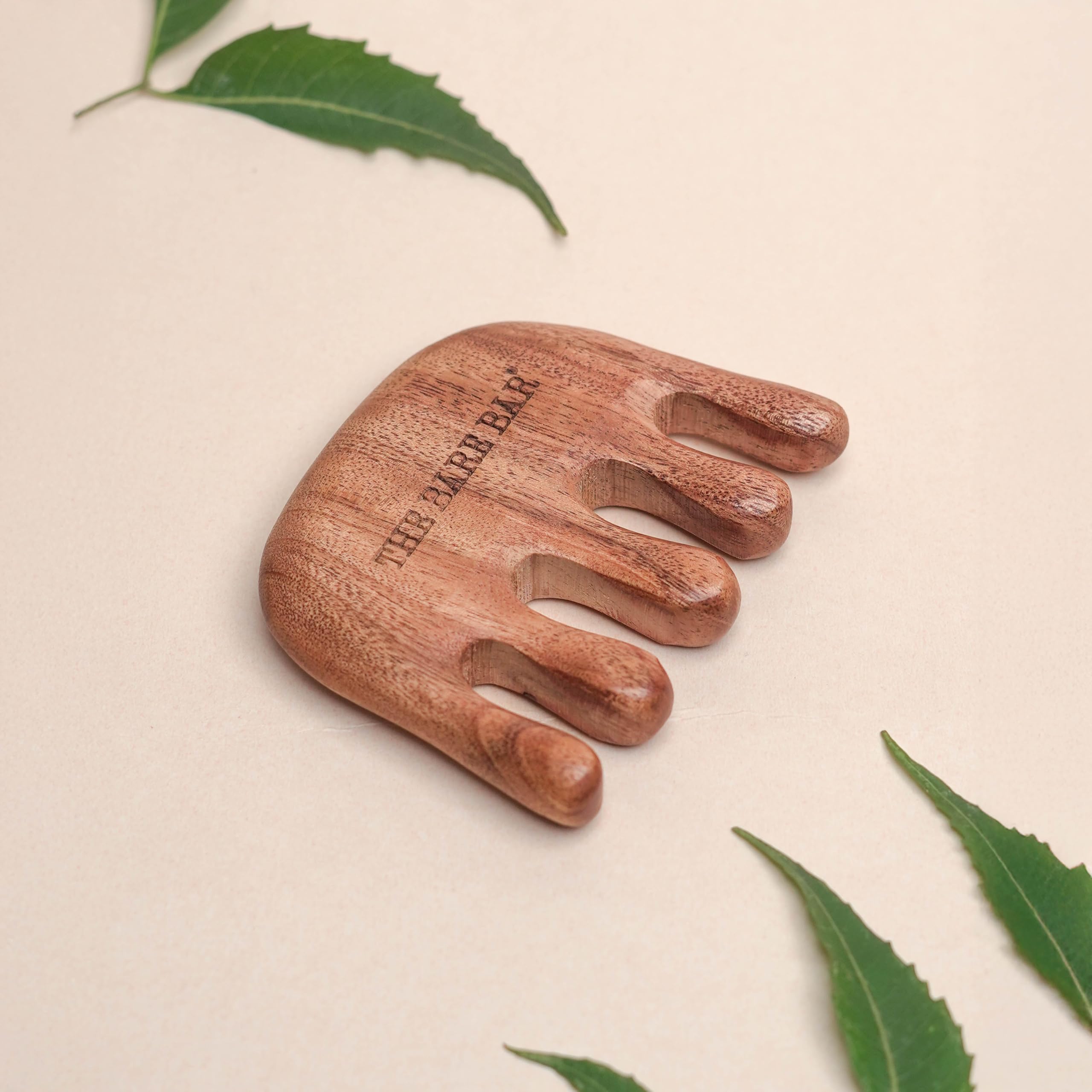 The Bare Bar Neem Wood Massager Comb - Pack of 1 | Wood Head scalp massage comb tool - Gua Sha for hair massager | Wooden wide tooth comb hair massager for hair growth-image-25