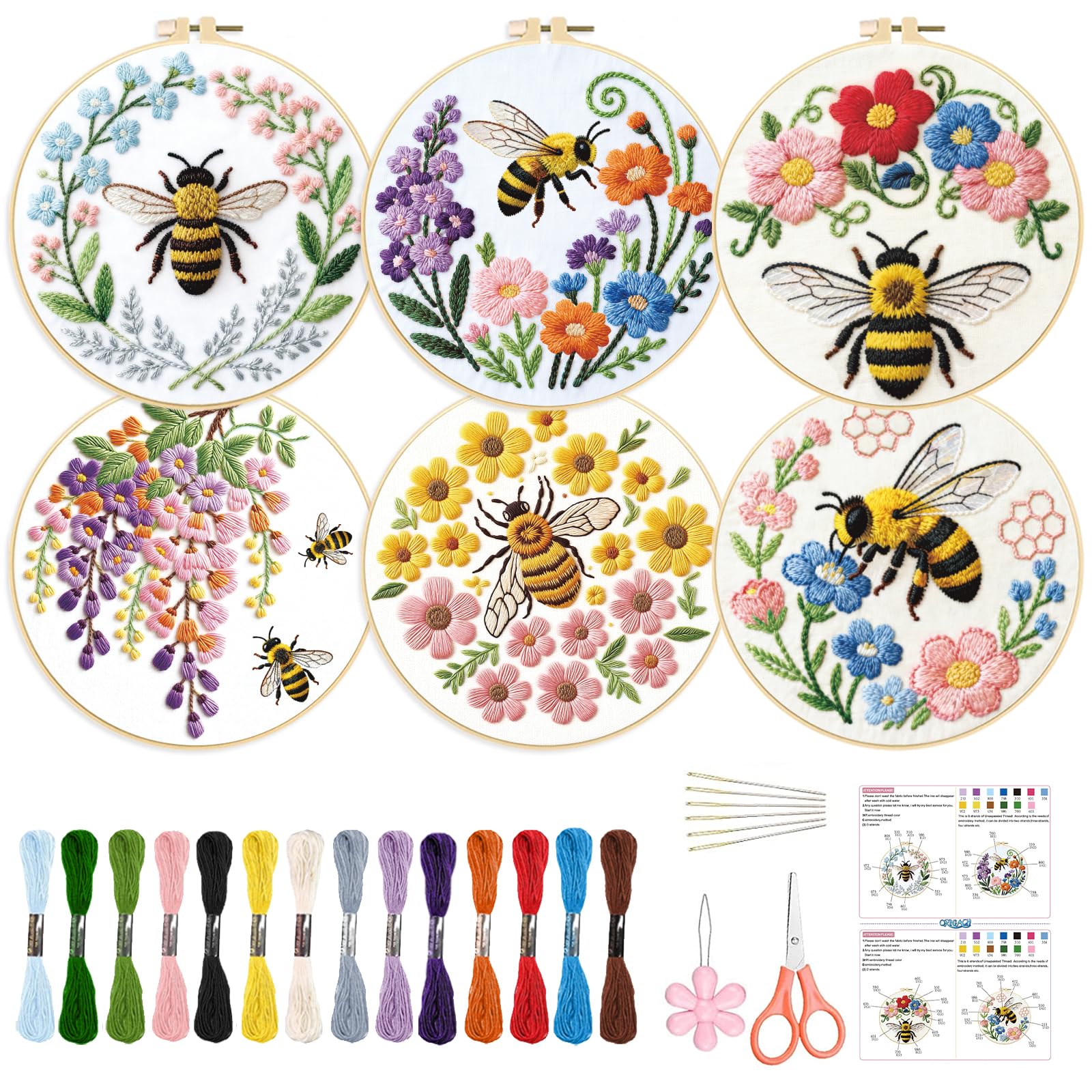 ORIGACH 6 -teiliges Stickset für Anfänger, Bienen Und Blumen
