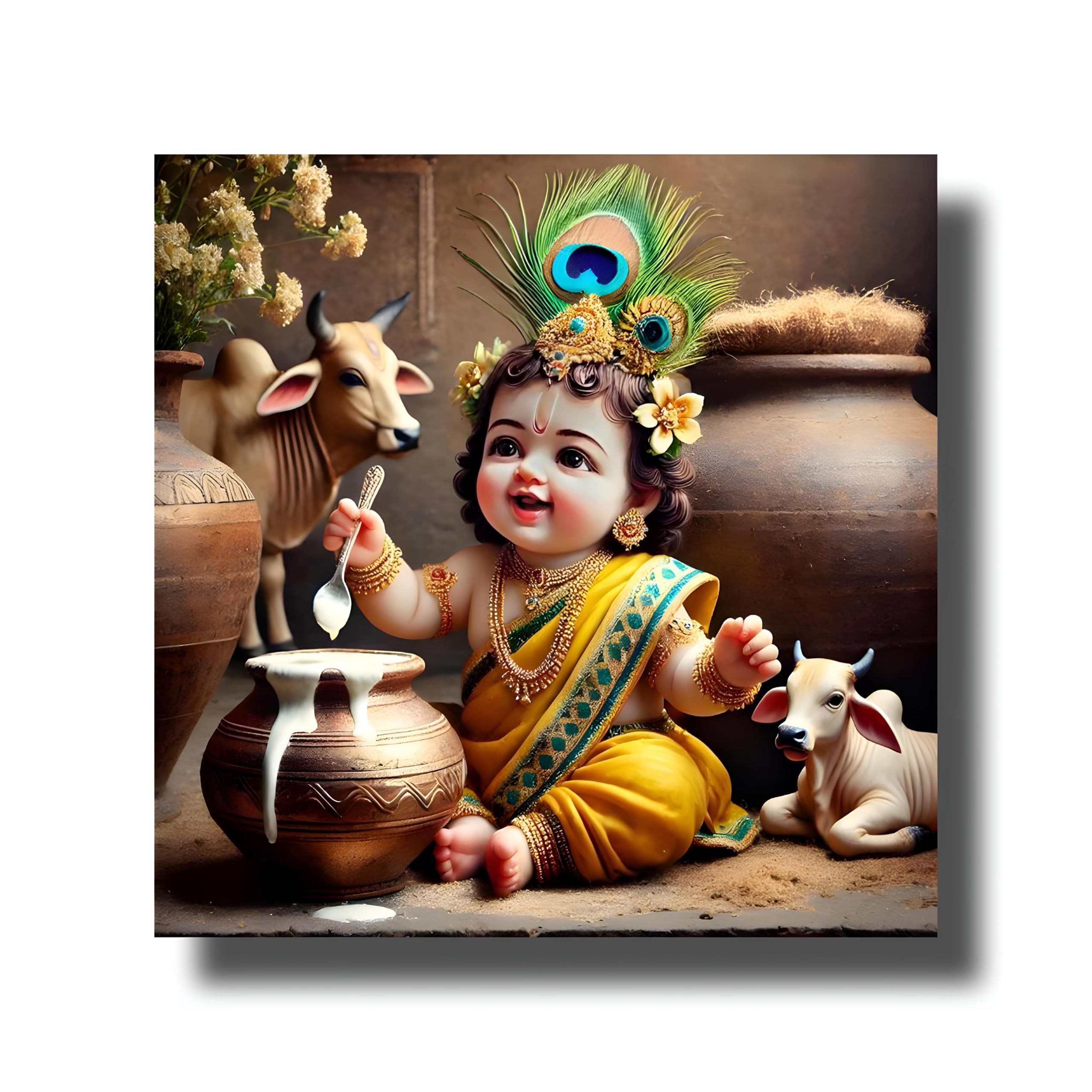 Frame House Bal Krishna Shree Krishna, Laddu Gopal Poster For Pregnant Lady, Women For Bedroom and Home Wall Decoration Of Size 12X12 Inches (30X30 CM)