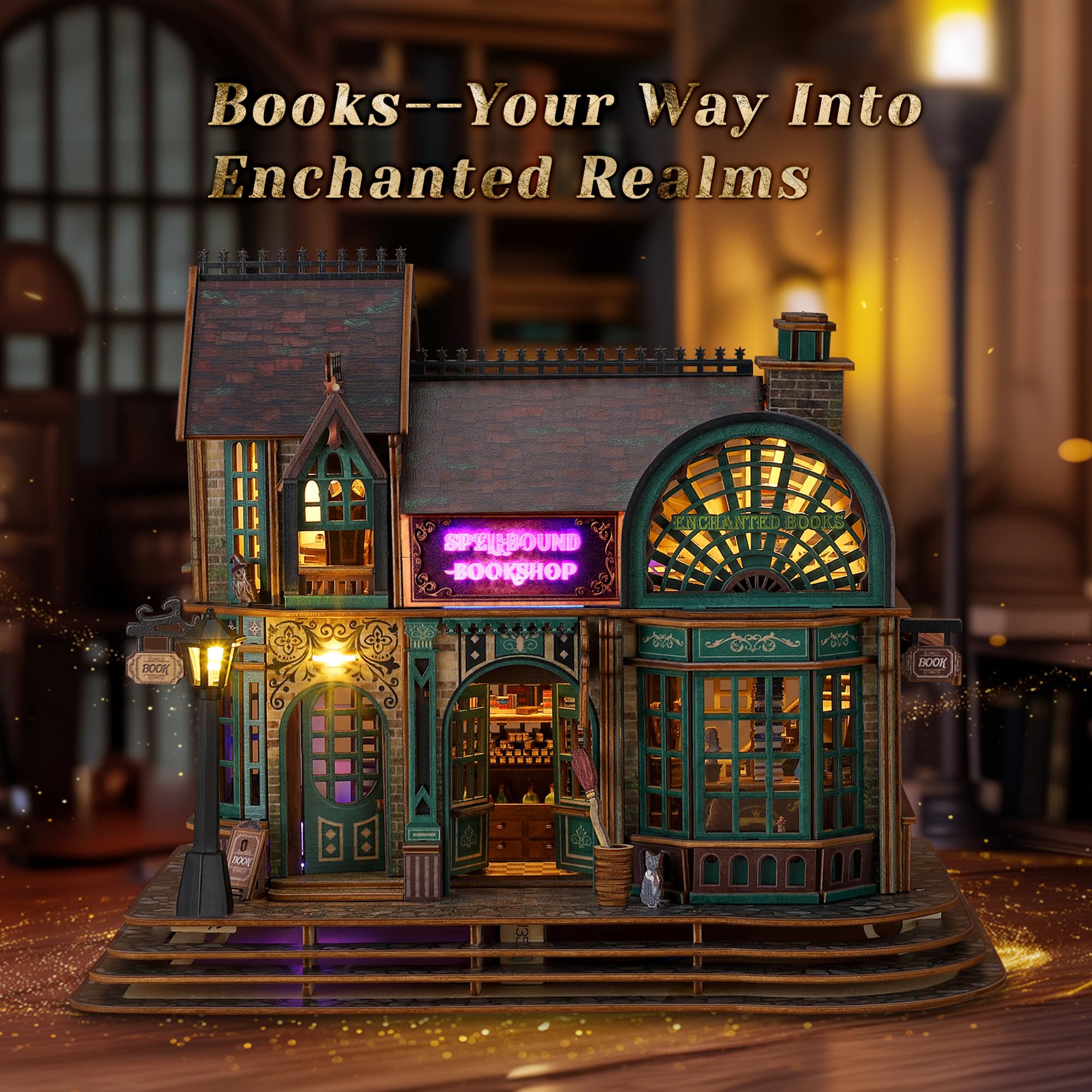 DIY Boekensteun Miniatuur Tuin Huis 3D Houten Puzzel Bouwset Met LED Verlichting   Creatieve Decoratie Voor Boekenkast En Planken 9501743459984