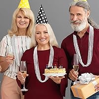 Vista 7 de Cuentas de Mardi Gras, 120 collares de cuentas, cuentas blancas de 33 pulgadas a granel, accesorios de Mardi Gras, mantas de desfile de disfraces