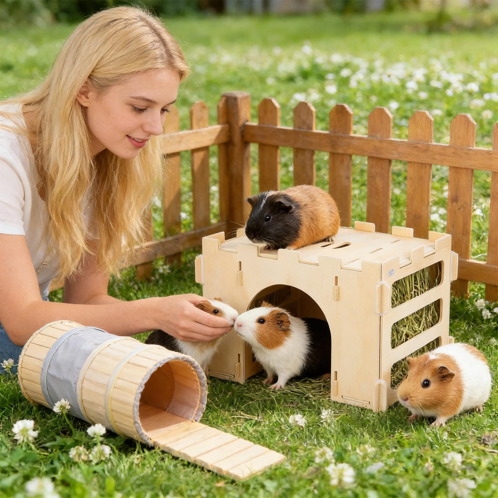 Casetta per Conigli in Ambiente Interno | Nascondiglio Rimovibile per Piccoli Animali | Castello in Legno per Cincillà e Conigli - Recinto per Cincillà e Ricci da Giardino ed Interno