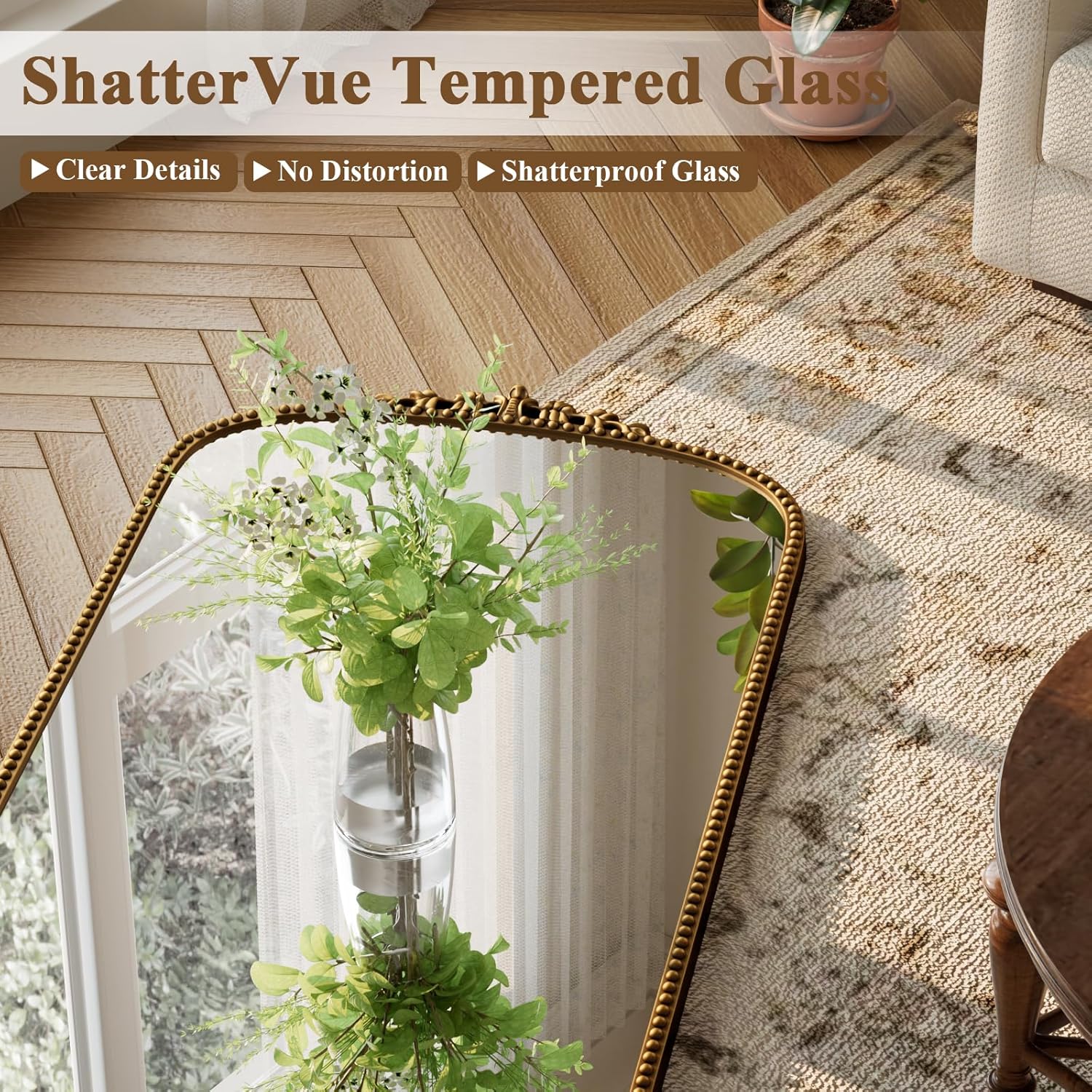 Arched Full Length Mirror with Bead, 69x28 Full Body Standing or Wall-Mounted Mirror, Baroque Wall Decor for Living Room, Bedroom, Entryway, Gold