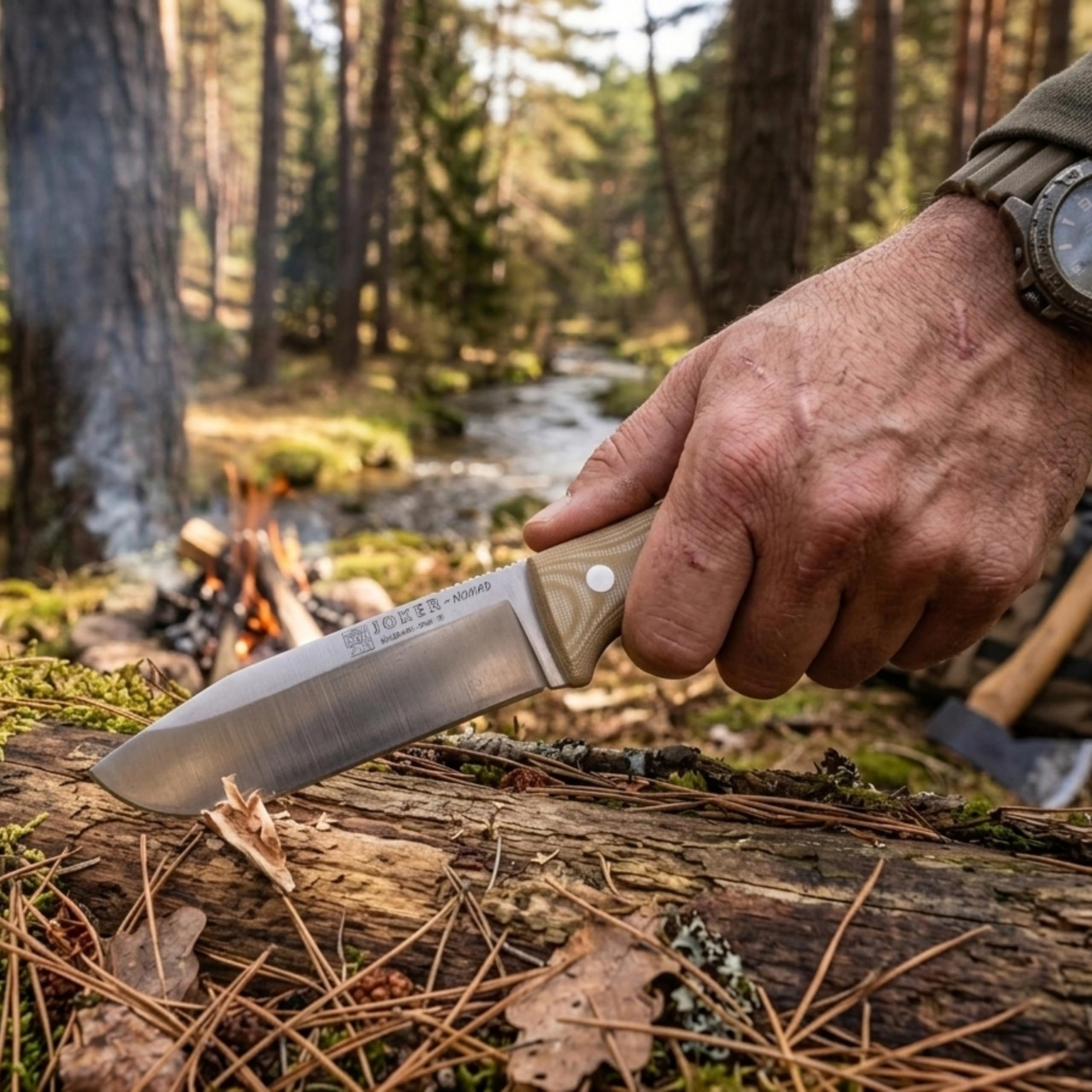Joker Nomad Outdoor-Messer mit Böhler N695 Stahl, Micarta-Griff und Kydexscheide, feststehendes Bushcraft Messer für Camping, Trekking, Wandern und Outdoor Aktivitäten (13 cm, Ohne Feuerstarter)