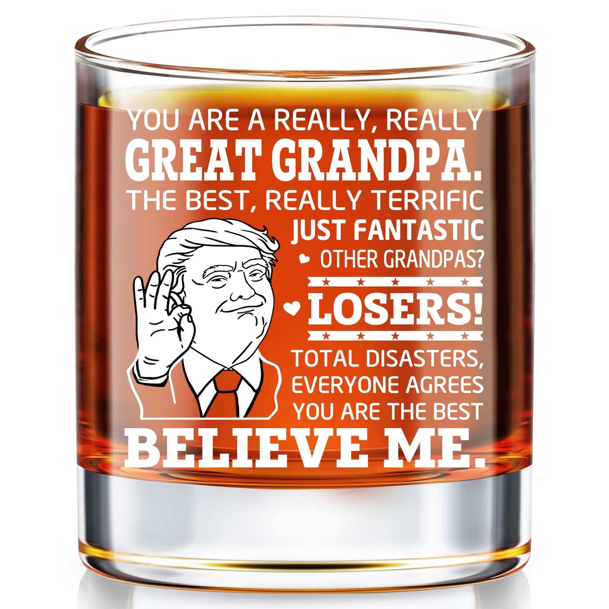 BPJJ Fathers Day Gift For Grandpa - Grandpa Whiskey Glass - Birthday Gifts For Grandfather From Granddaughter, Grandson - Gift For Old Men - Whiskey Rock Glass For Papa - Present for Great Granddad