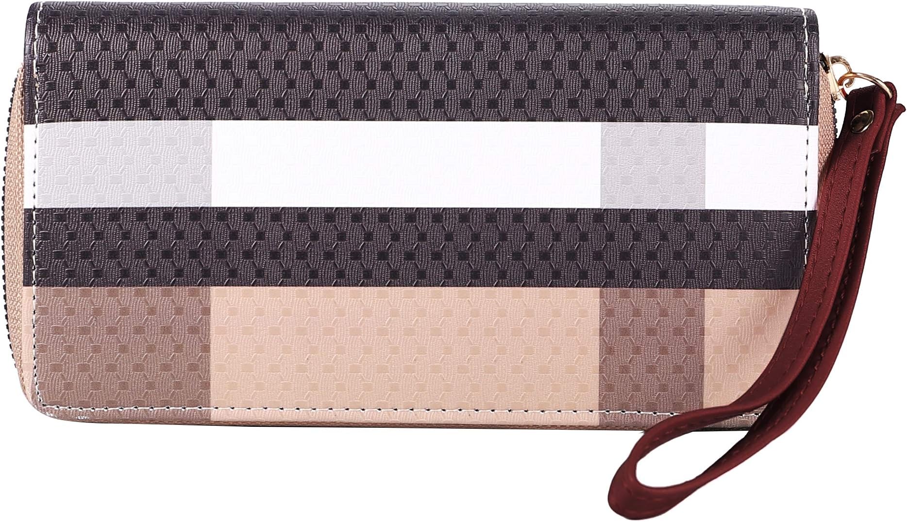 Plaid Travel Zip Around Zipper Wristlet Wallet Long Clutch Purse Cellphone Purse for Women