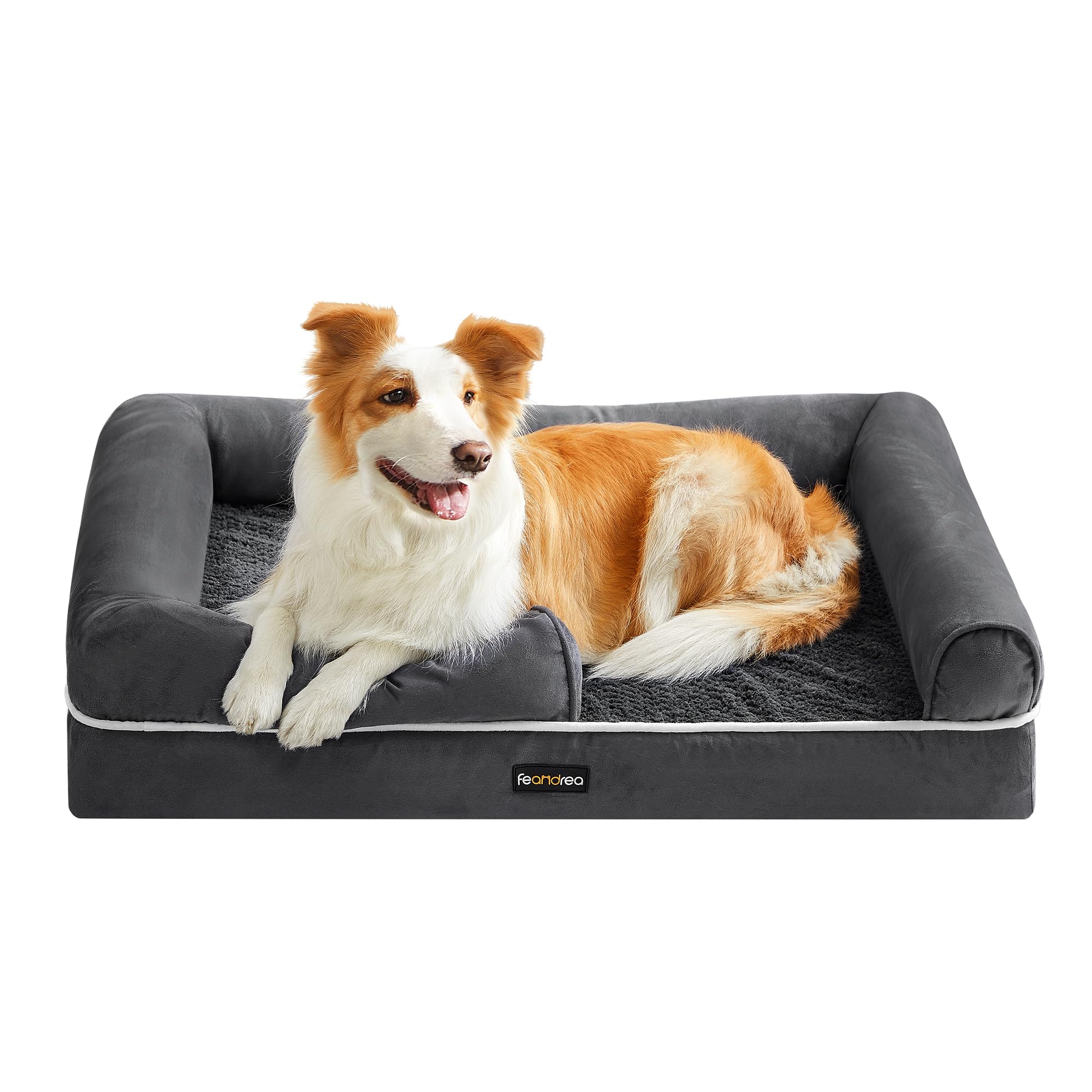 Feandrea Panier pour Chien Orthopédique, Canapé, Lit pour Animaux, Rembourrage Moelleux, Bords Rehaussés, Housse Amovible et Lavable, 91 x 63 x 18 cm, Antidérapant, Gris Foncé PGW076G01V1
