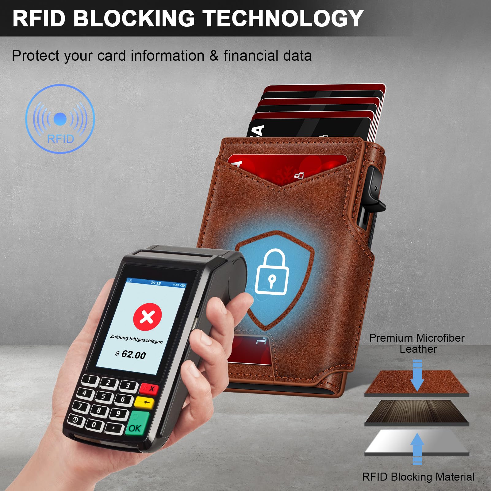 SEMORID Geldbörse für Herren mit schlankem Pop-Up-Kartenhalter, 9–13 Karten, Bifold Minimalistische Smart Wallet RFID Blocking Kreditkartenetui mit Ausweisfenster & dehnbarem Geldfach (Schwarz