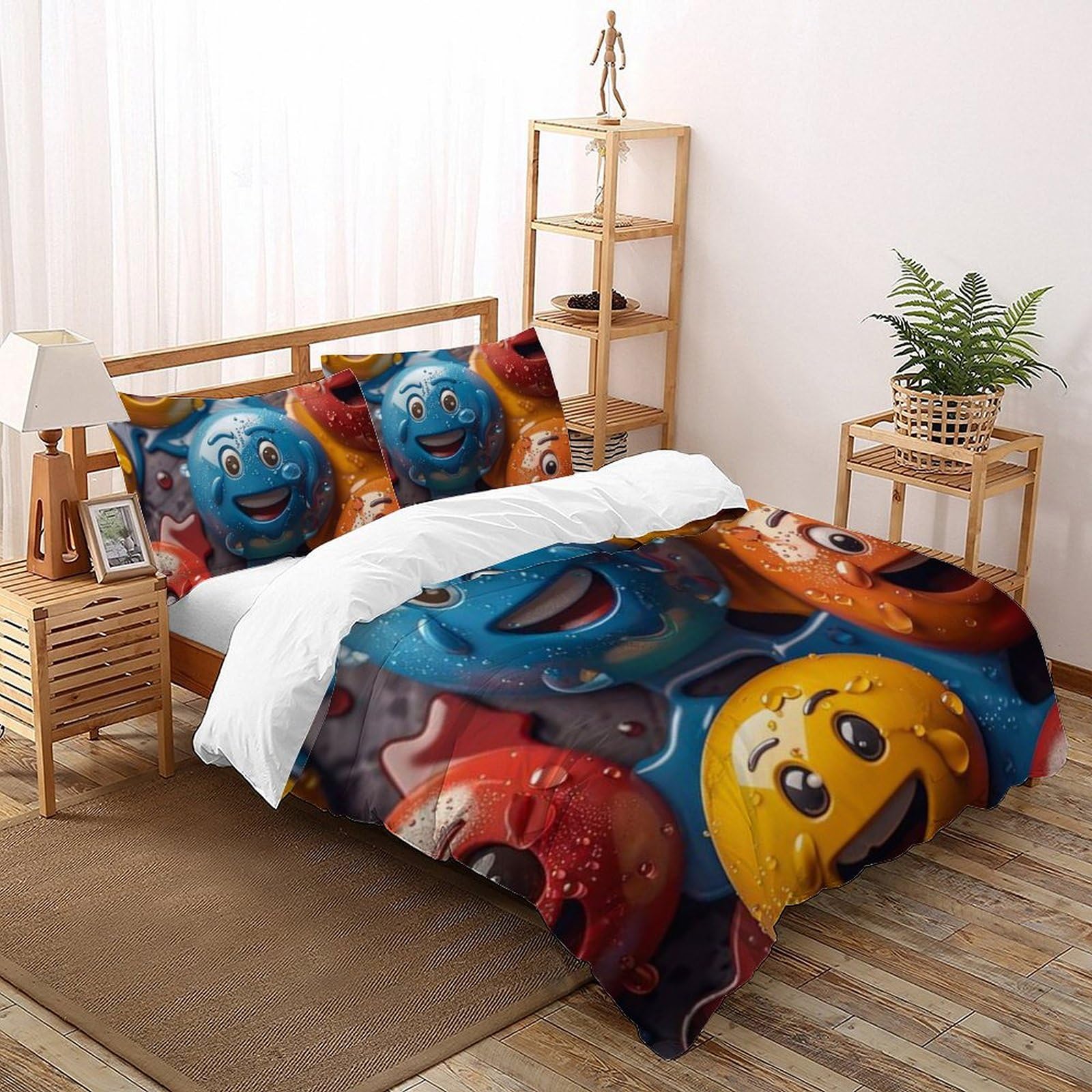 Housse de couette King imprimé dessin animé smiley pour illuminer la chambre d'un garçon