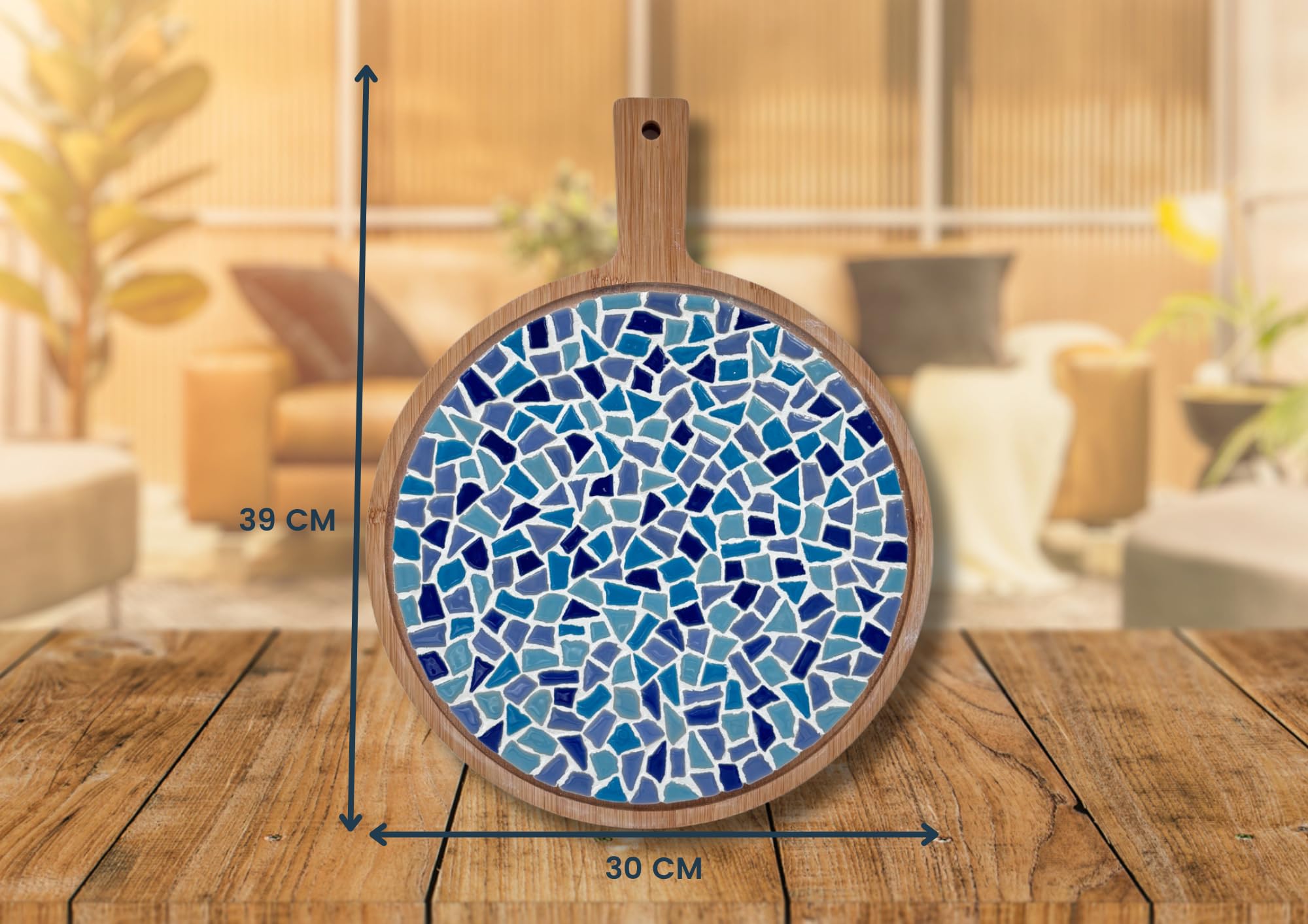 Little Creations Mosaik Bastelset Runde Servierbrett Blau | DIY set Erwachsene Mosaik Bastelset Runde Servierbrett | 39 cm lang en 30 cm breit | Vielseitige Anwendungsmöglichkeiten
