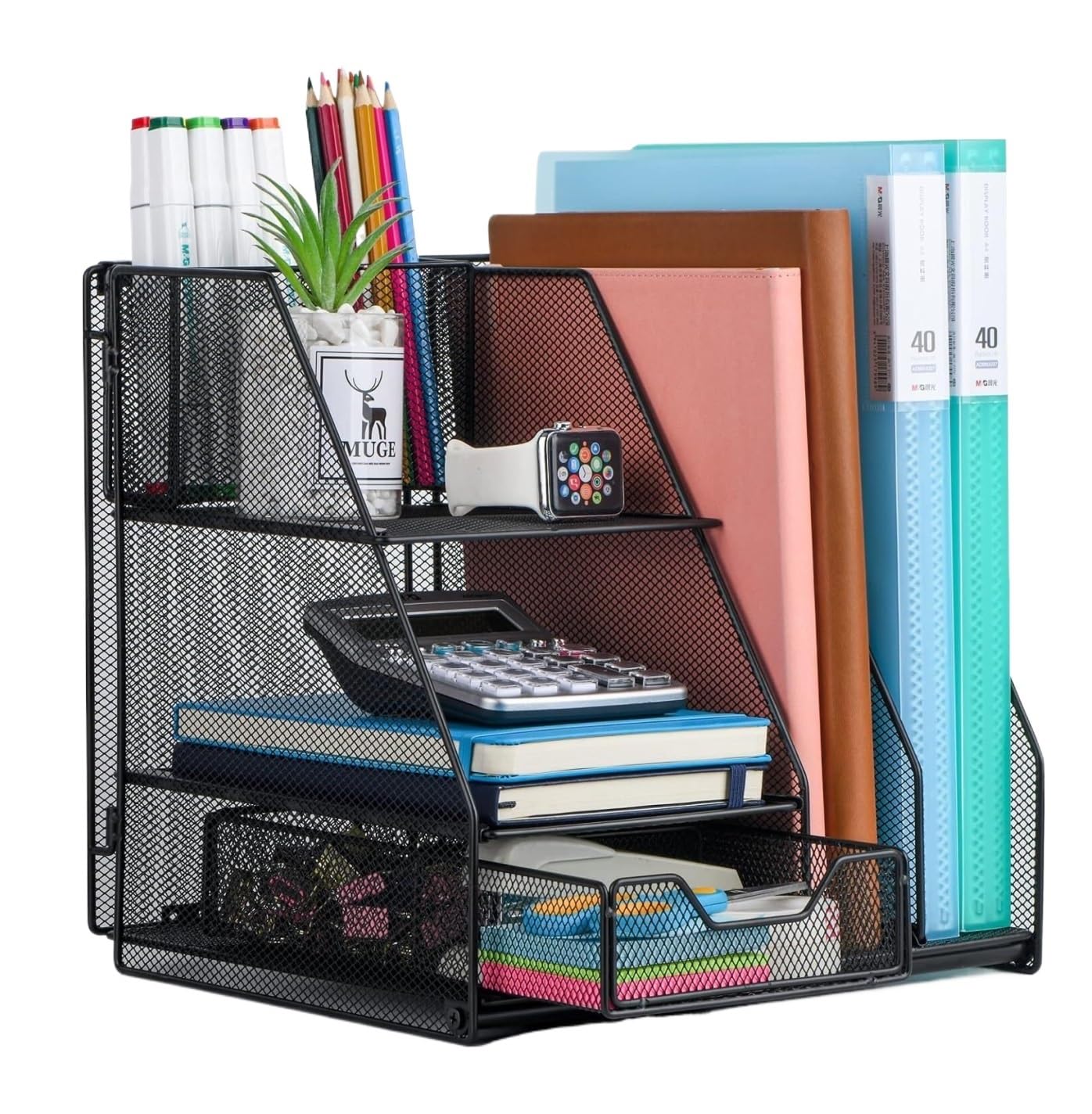 Metalowy organizer na biurko | Czarny Czerwony 10,24 * 11,02 cala na biurko: przechowywanie w biurze(Black)