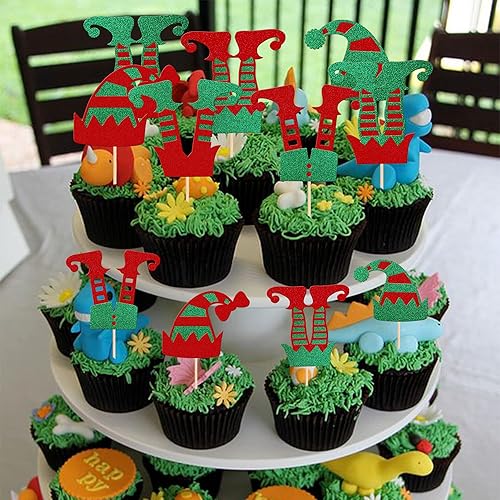 Vista 74 de Rsstarxi Paquete de 30 adornos navideños para cupcakes de hombre de jengibre con purpurina para baby shower, decoración para temática de Feliz