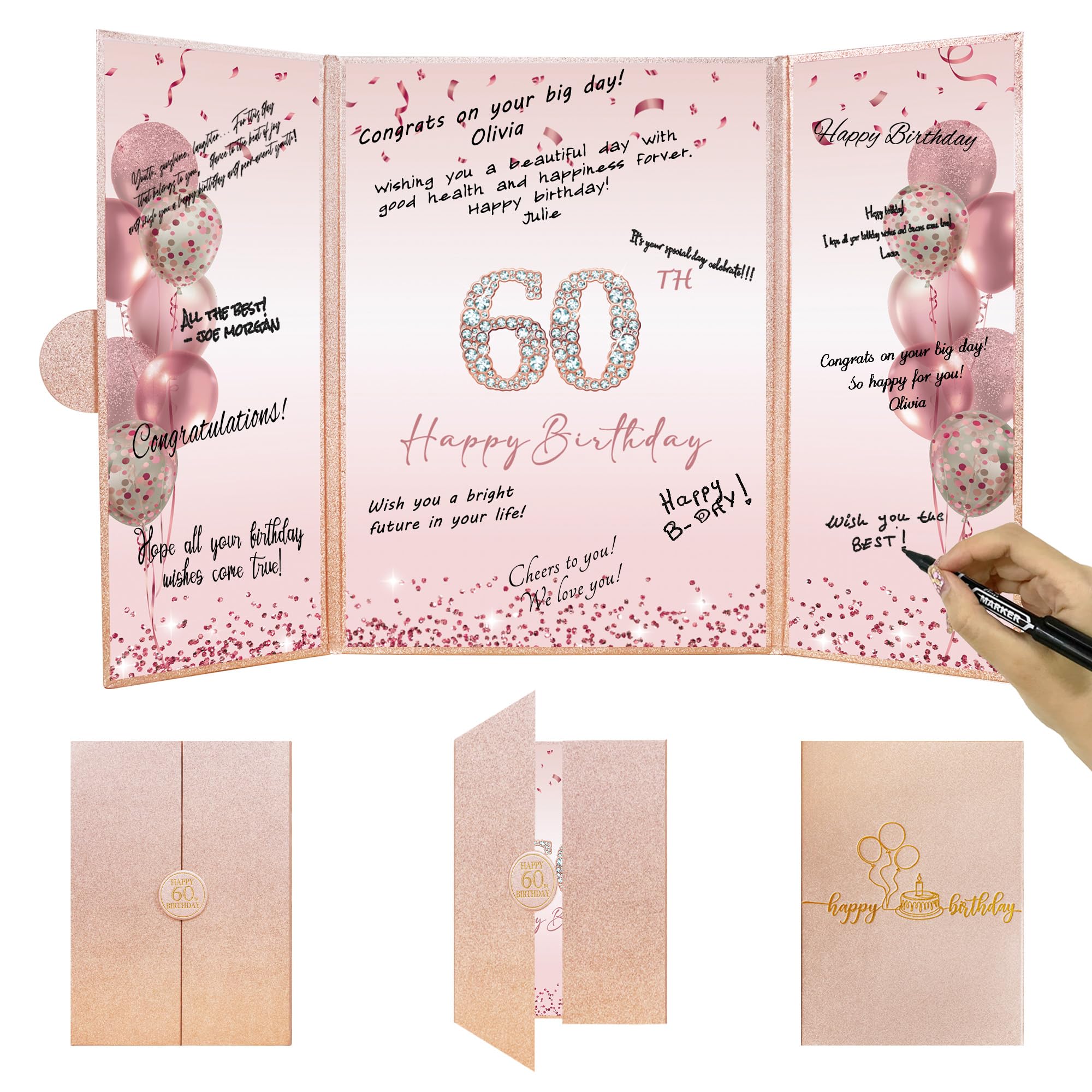 DARUNAXY Rose Gold Happy 60th Birthday Alternative Signature Guest Book