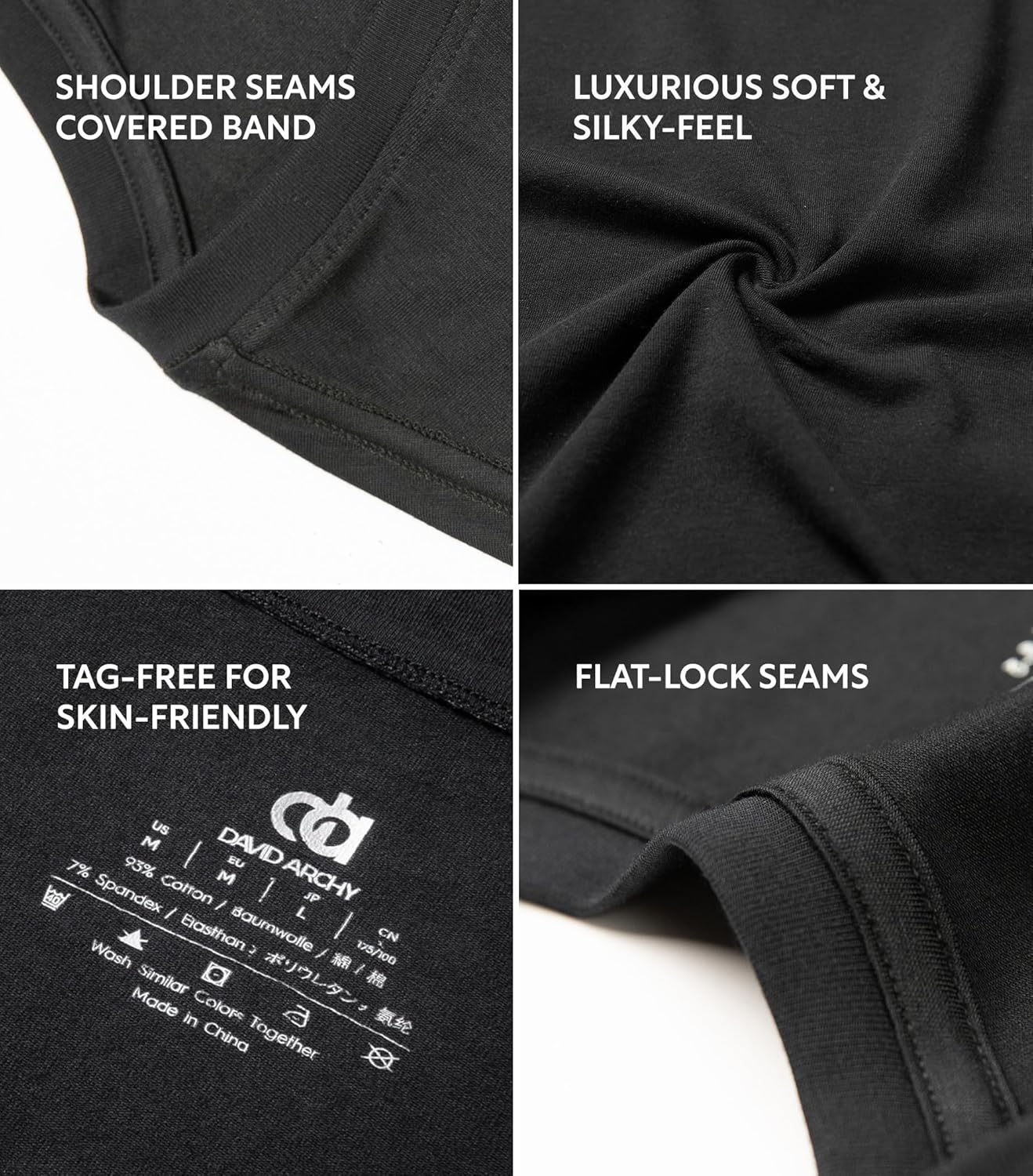 DAVID ARCHY Men's Undershirts Combed Cotton T-Shirt Soft Moisture-Wicking Undershirt Crew Neck or V Neck Tees 3 Pack - Image 5