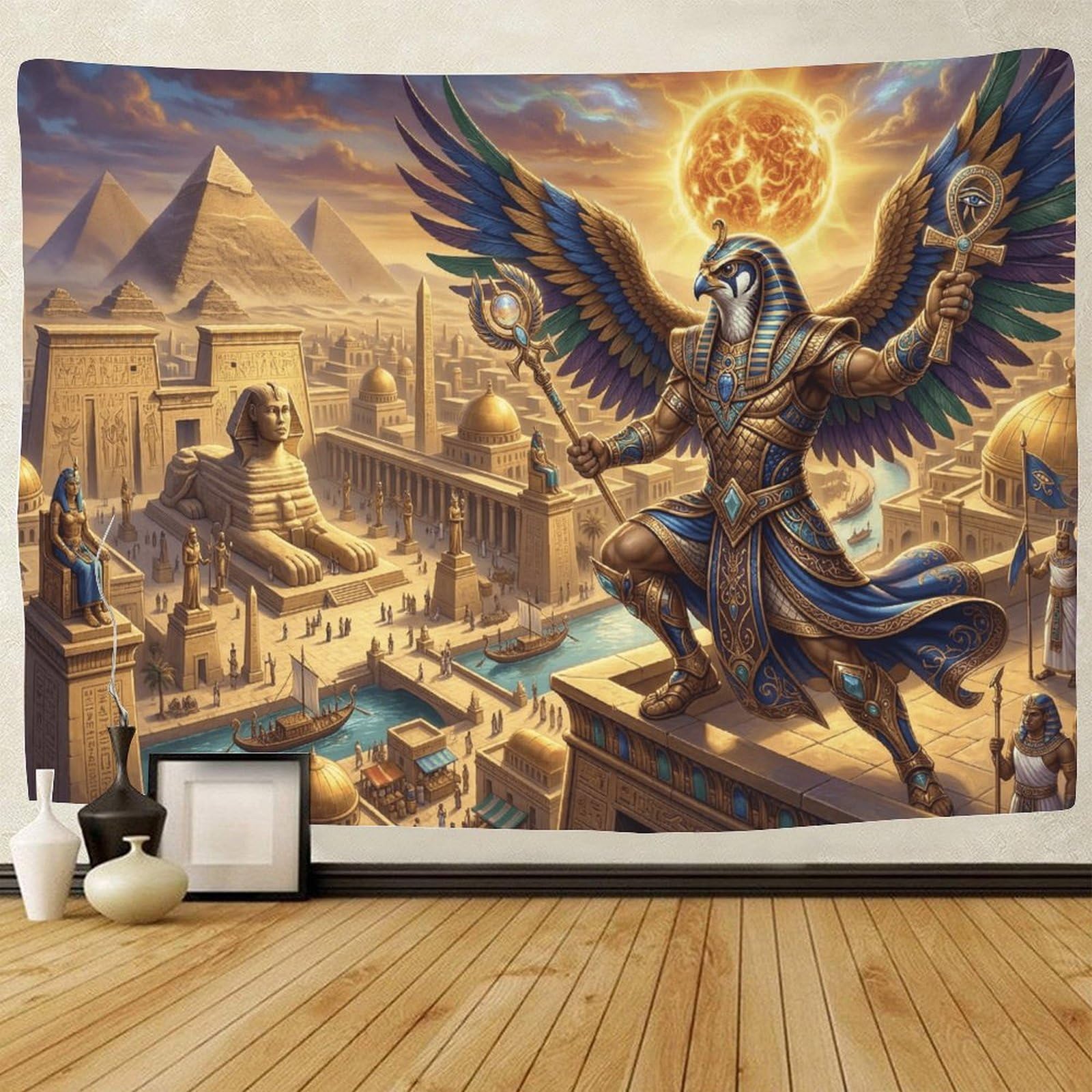 GPMNBCXZK Egyptian Horus Wall Tapestry 3D Pyramid Printed Bedroom Living Room Home Wall Decoration 70cmx100cm