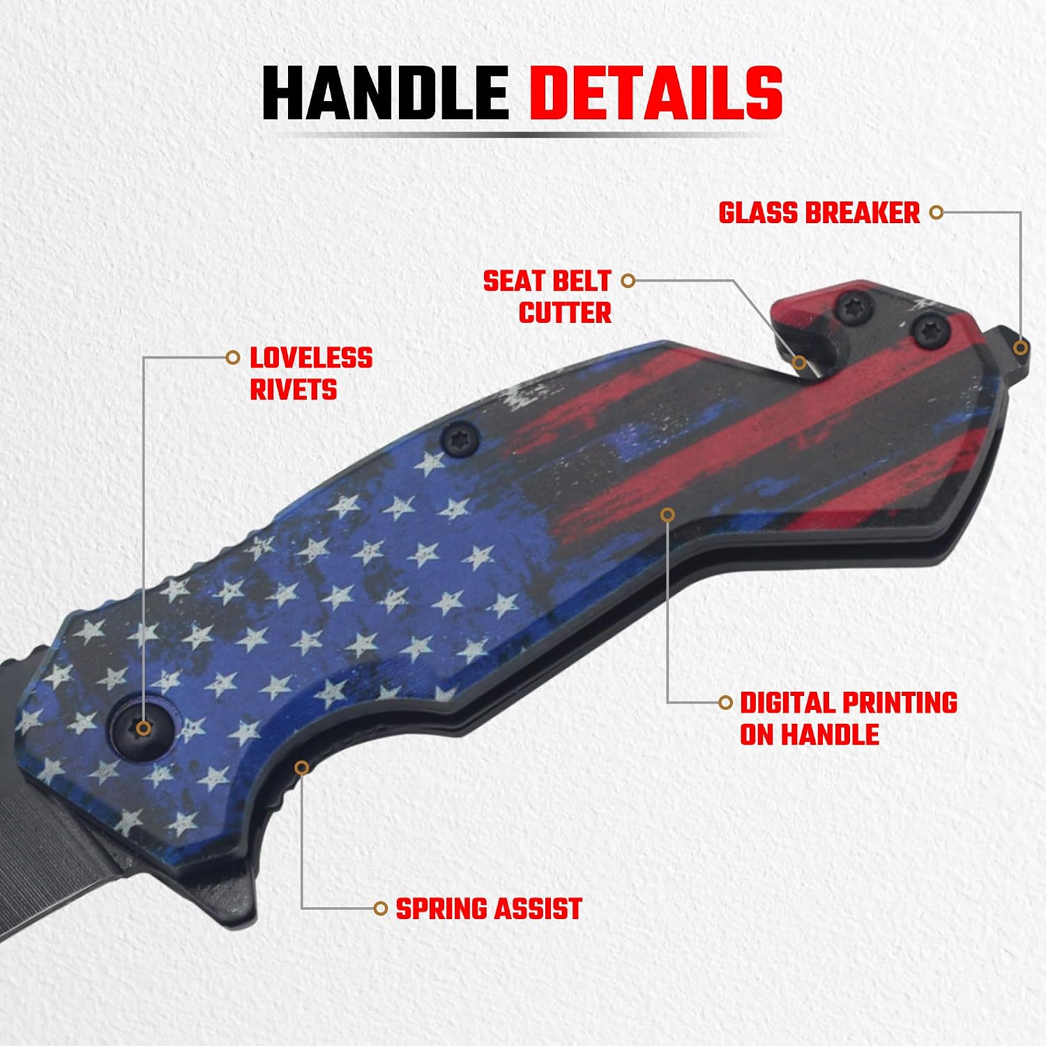 Hunting Knife - American Patriotic Camping Knife - America Folding Pocket Knife - 420 Stainless Steel With Cool Design & American Flag Knives Artwork For Collectors & Enthusiasts