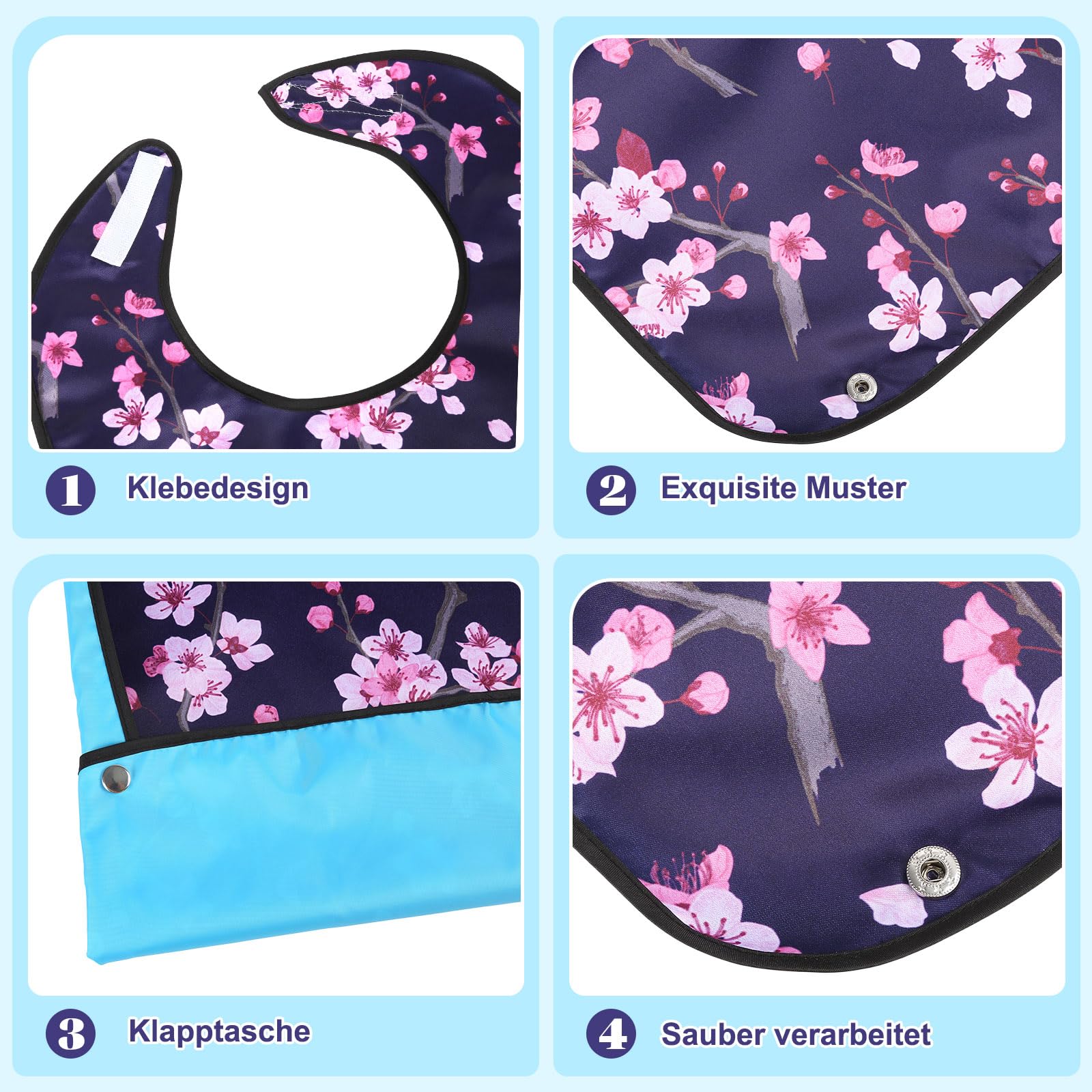 Lot de 3 Bavoirs Pour Adultes Avec Bac Récupérateur, Protection Des Vêtements Avec Fermeture Velcro, Imperméable, Pour Femmes, Personnes Âgées Et Patients