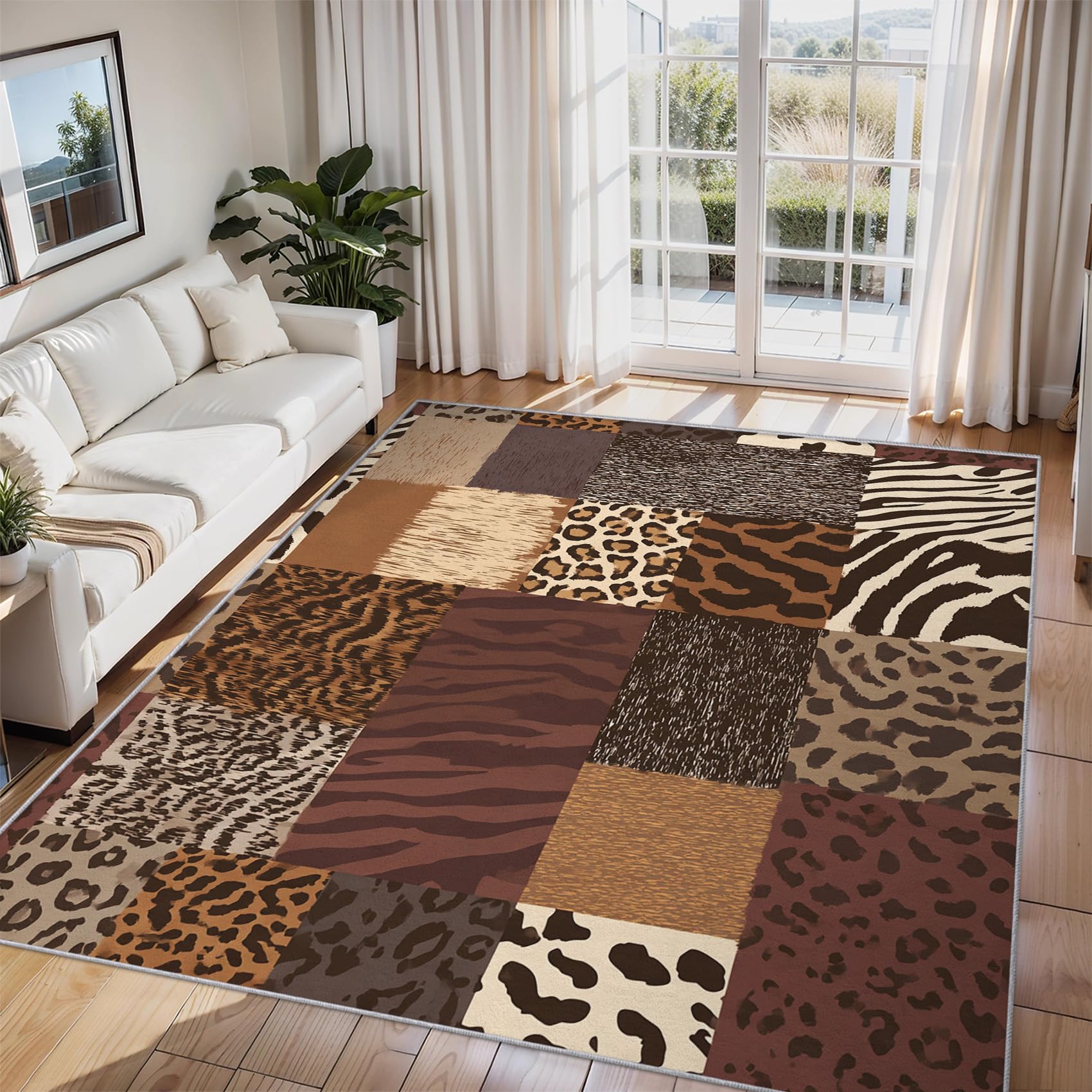 Generisch Patchwork Tiermuster Teppich Wohnzimmer 160x230, Kurzflor Teppich Schlafzimmer Tiger Zebra Leopard Wohnzimmerteppich Groß, Weich Flanell - Antirutsch Carpet H-85