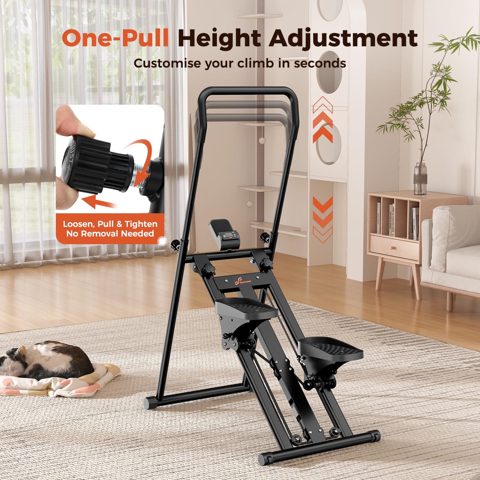 Sportneer Escalera plegable para gimnasio en casa, resistencia ajustable, escalador vertical con manillar,