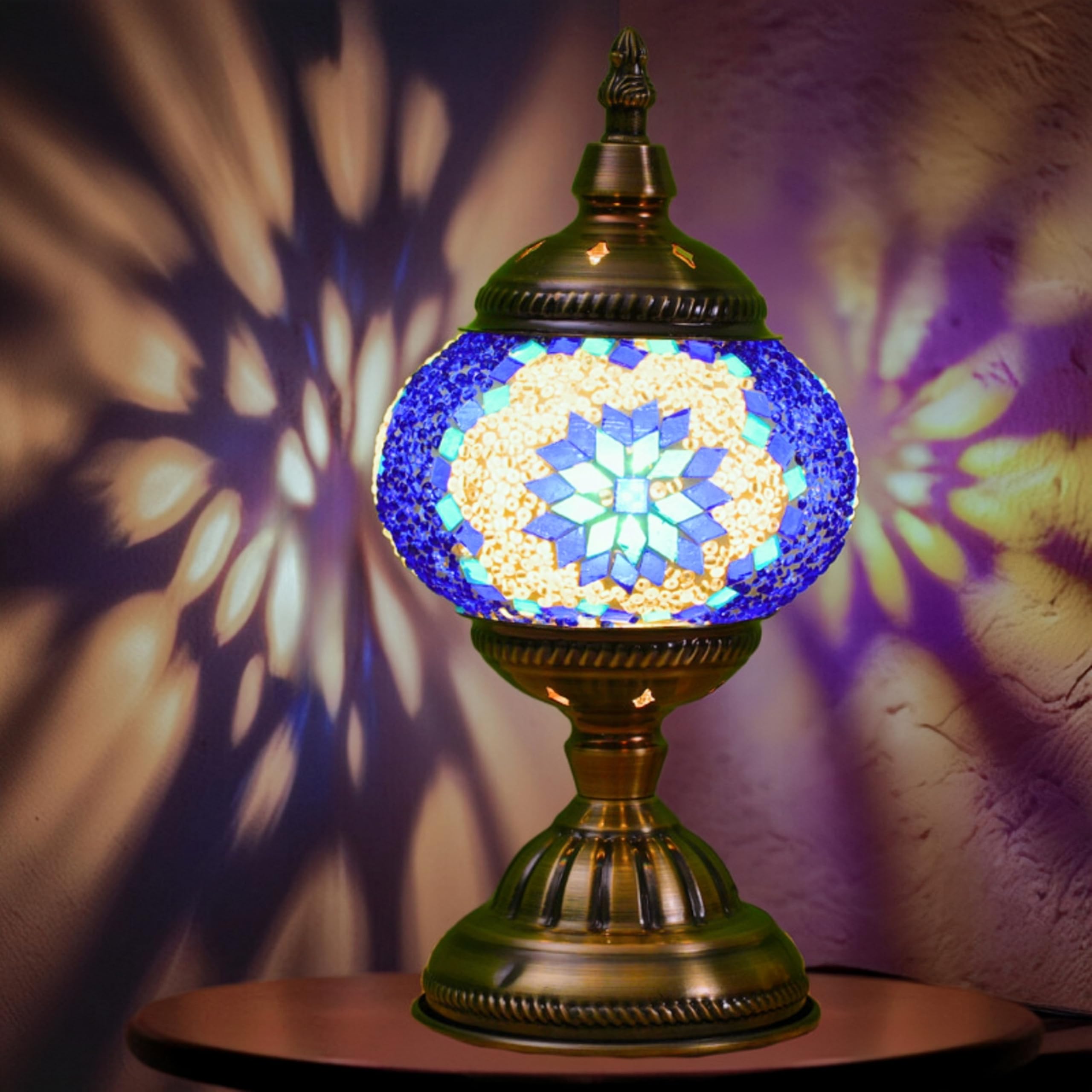 Maimeili Turkish Exotic Mosaic Table Lamp with Handmade Moroccan-Style Decorative Glass Retro Lamp Shade with USB Decorative Desk Lights Bedside Lights for Bedroom โ image 1