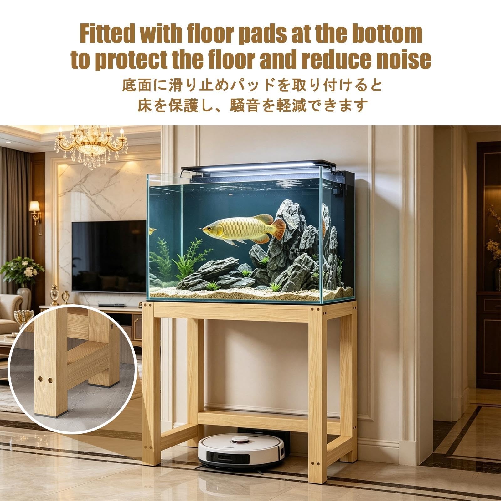 Mobile per Acquario, Supporto in Legno per Acquario | Struttura in Legno Massello, Elevata Capacità di Carico e Vano Portaoggetti Inferiore(100x45x50cm/39.4x17.7x19.7in)