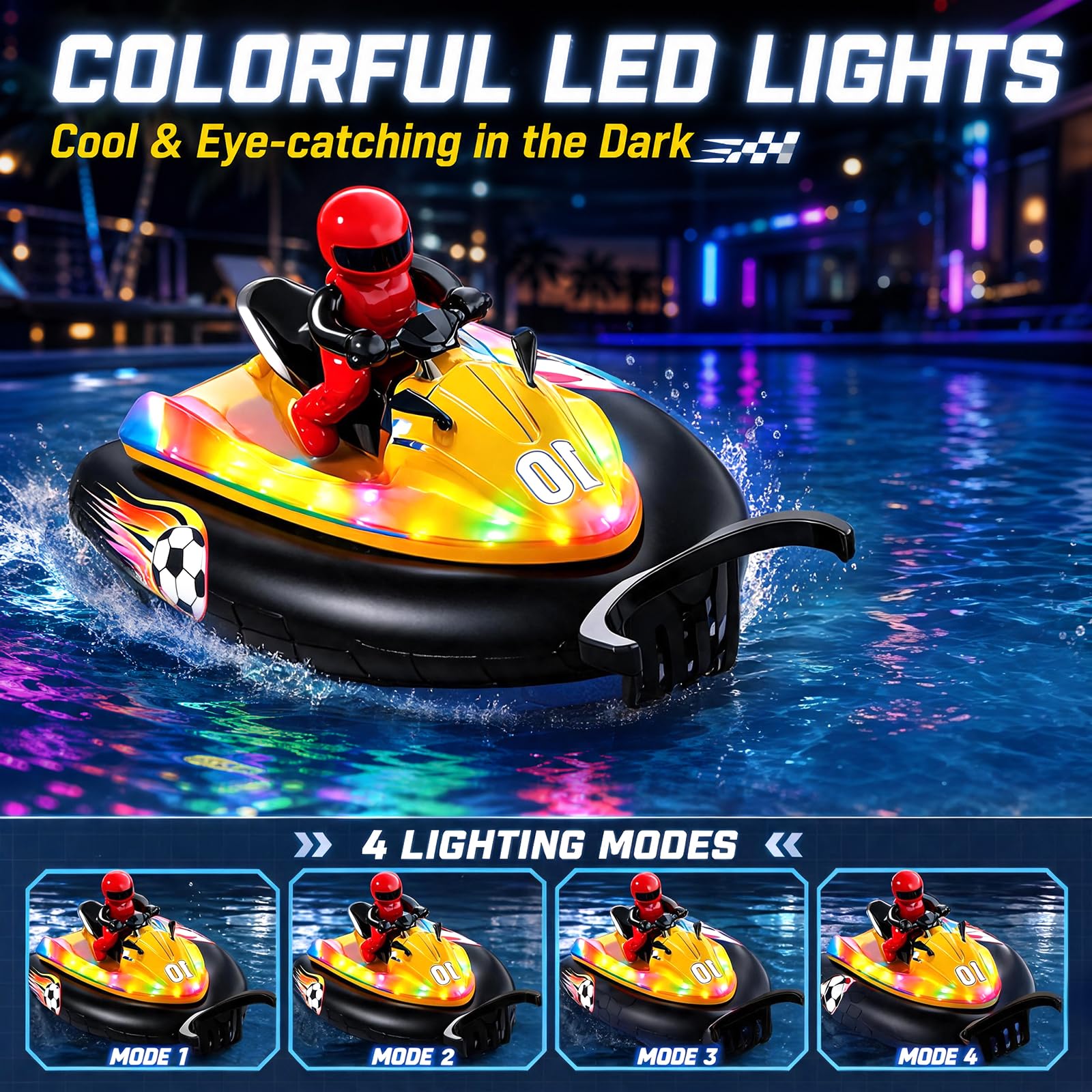 Barca radiocomandata con luce LED, 2,4 GHz, barca a motore telecomandata con pallone da calcio e acqua spruzzata, adatta per piscine e laghi, barca radiocomandata, giocattolo per bambini