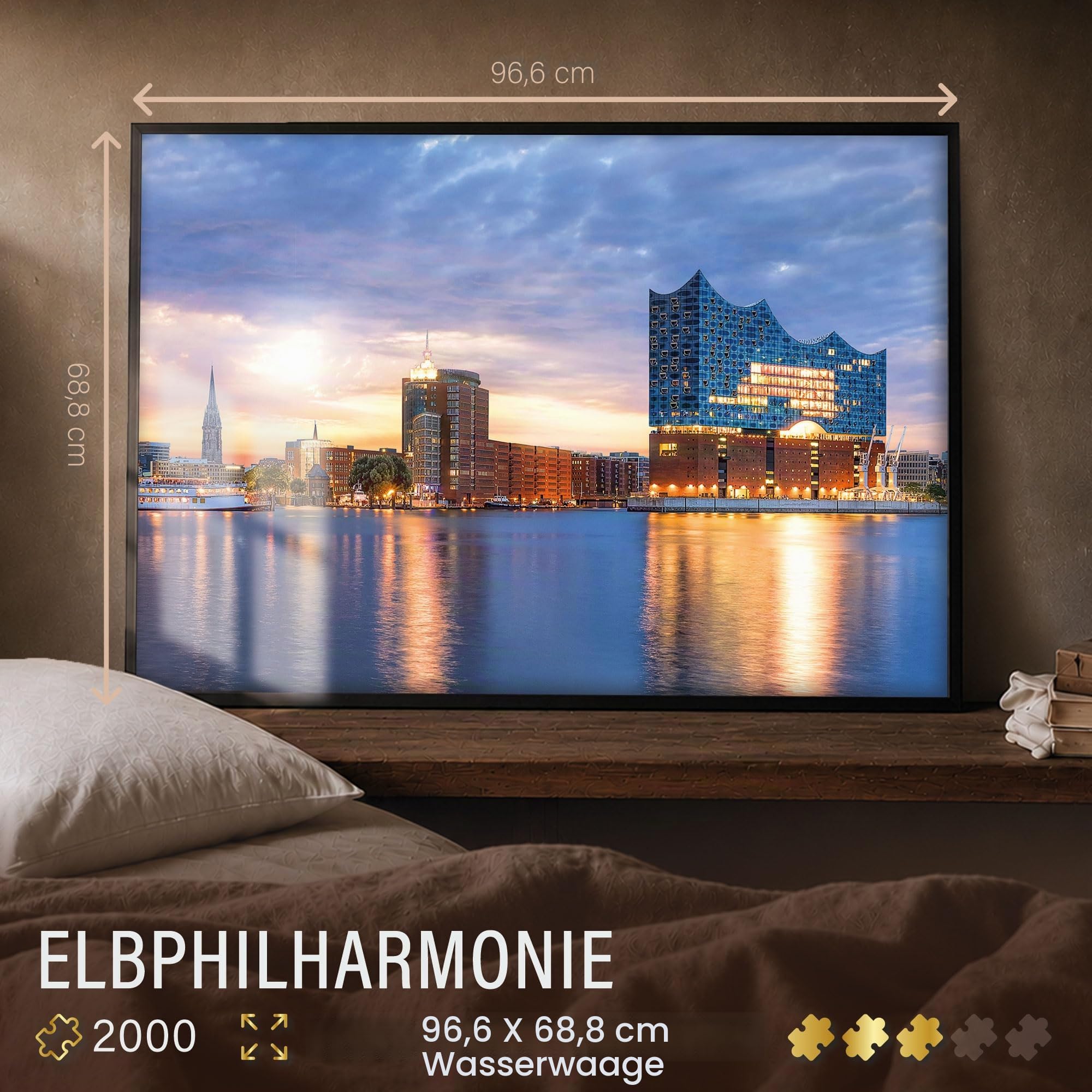 Ulmer Puzzleschmiede - Puzzle „Elphi“ - 2000 Teile Puzzle - die Elbphilharmonie in Hamburg – Konzerthalle und Wahrzeichen an der Elbe im Hafen der Hansestadt Hamburg, Norddeutschland