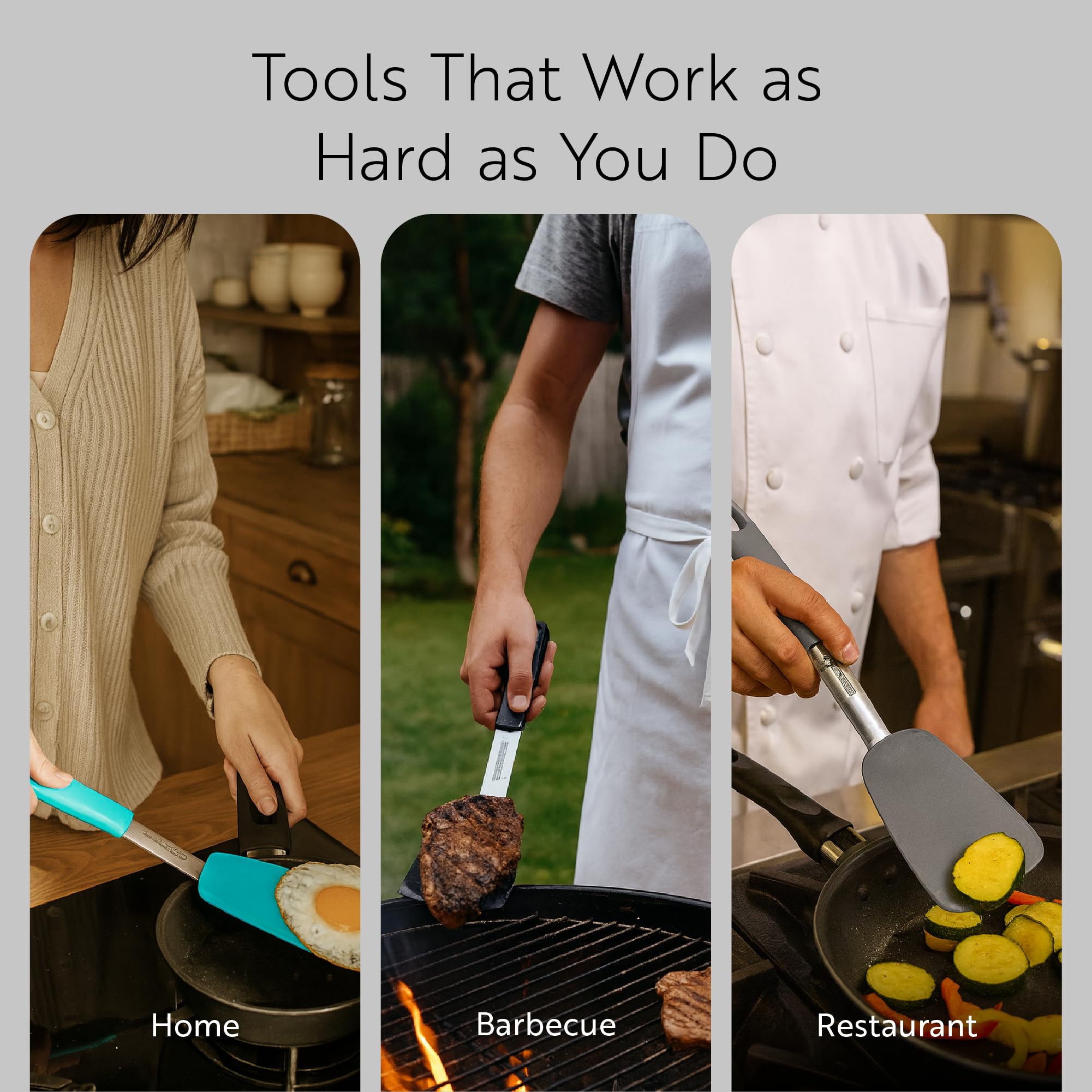Comfy Grip - Volteador de silicona de 13.3 x 4 pulgadas, 1 espátula de cocina duradera, cuerpo de acero inoxidable, mango de goma con agujero, espátula de silicona negra, tolera hasta 446 F, lavable
