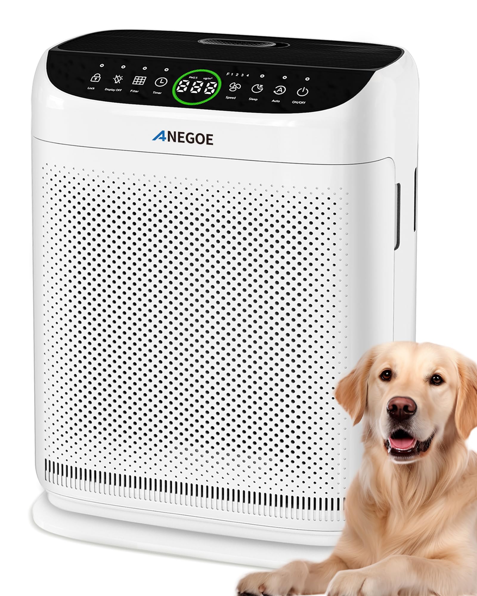 Air Purifiers for Home Large Room Up to 2500 Ft² With Double Air Intake,Washable Pre-Filters, AnEgoe Pet Air Purifier for Bedroom With Remote Control,HEPA Air Cleaner for Dust, Pets,White