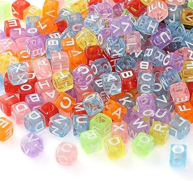 ToBeIT Acrylic Alphabet Letter A-Z Cube Colour Beads 1000 pcs for Jewelry Making, Bracelets, Necklaces6mm Colour