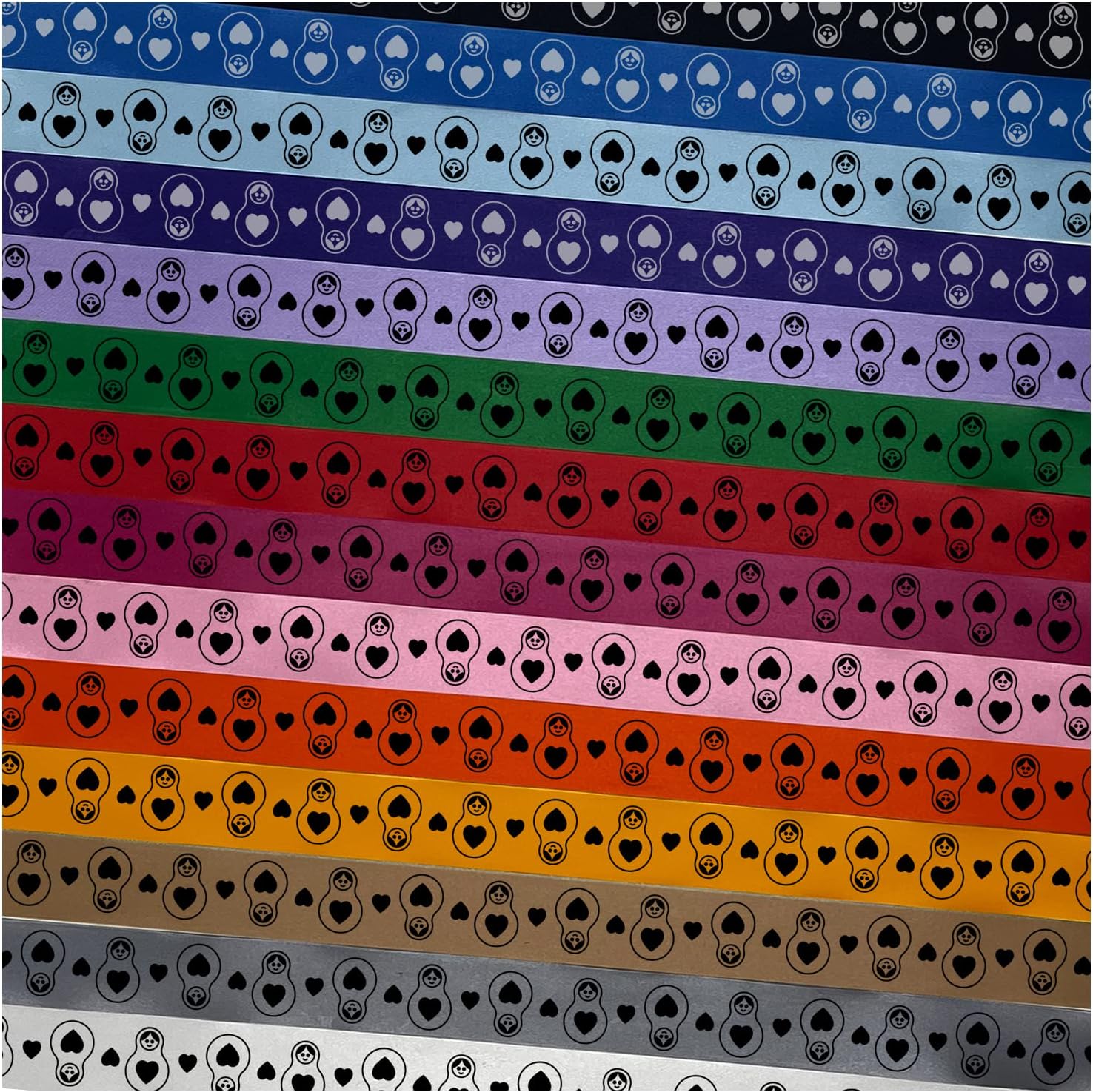 Matryoshka Babushka Russian Nesting Stacking Doll Satin Ribbon for Bows Gift Wrapping DIY Craft Projects - 3 Yards - Black Ribbon/White Printing - 1 Inch Width