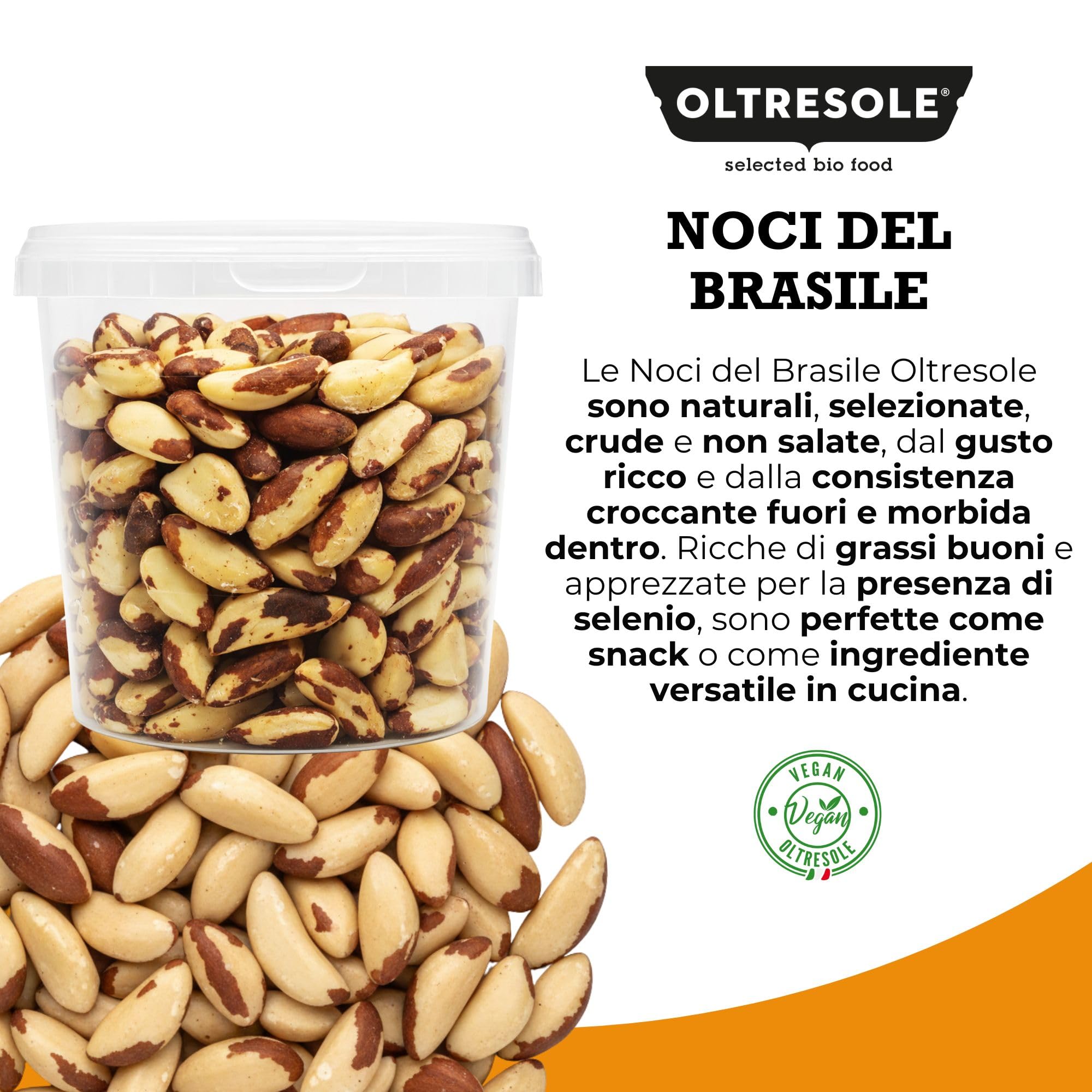 Oltresole, Noci del Brasile Crude Sgusciate 1 Kg, Frutta Secca Naturale Senza Sale, in Barattolo Richiudibile, Snack Salutare dal Gusto Burroso
