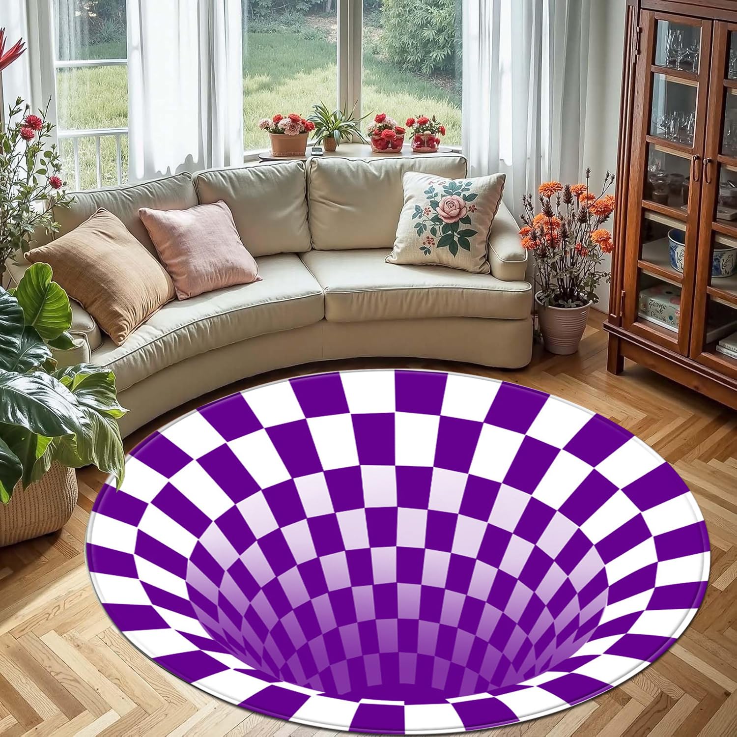 Dywan Illusion 3D,Nowoczesne Geometryczne Okrągłe Maty i Dywany,Zmywalne,Antypoślizgowe Małe Dywaniki Okrągłe,Dywaniki Dekoracyjne do Domu do Salonu,Sypialni,Pokoju Zabaw, Biura,B,80cm