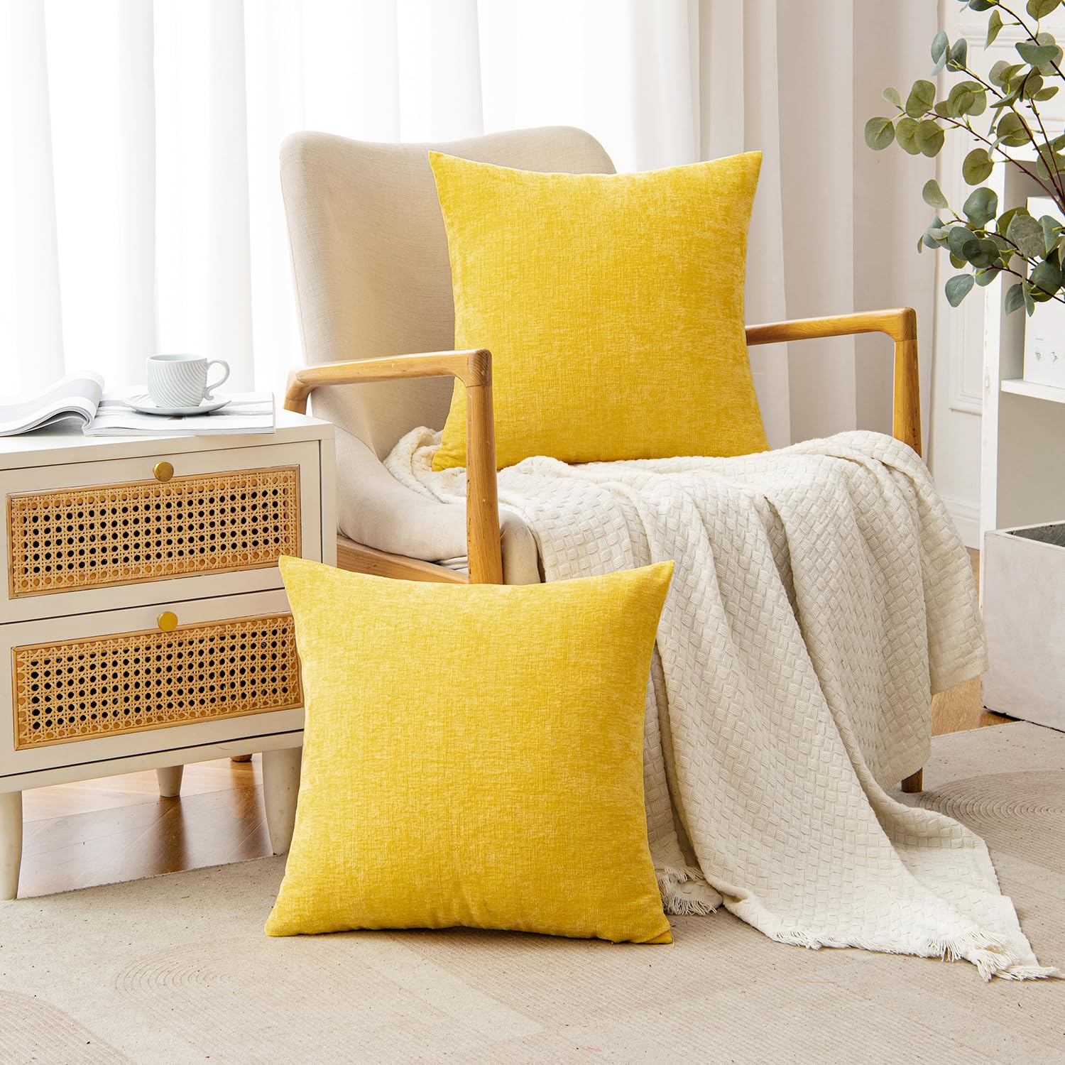 Amazon.co.jp: Woaboy イエロークッションカバー 20x20インチ ソフト