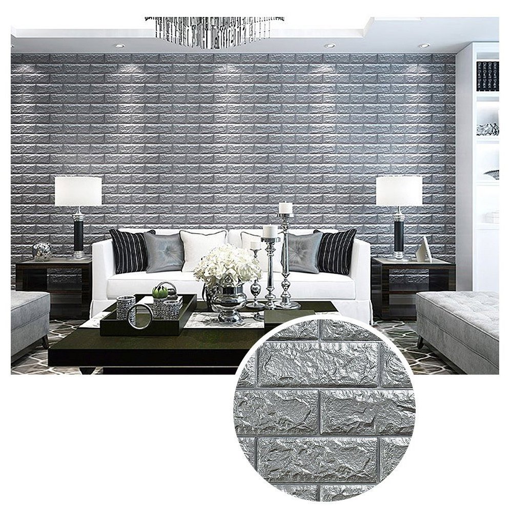 Amazon.co.jp: 3D立体壁紙 DIYレンガ調壁紙シール 70x77CM ウォール