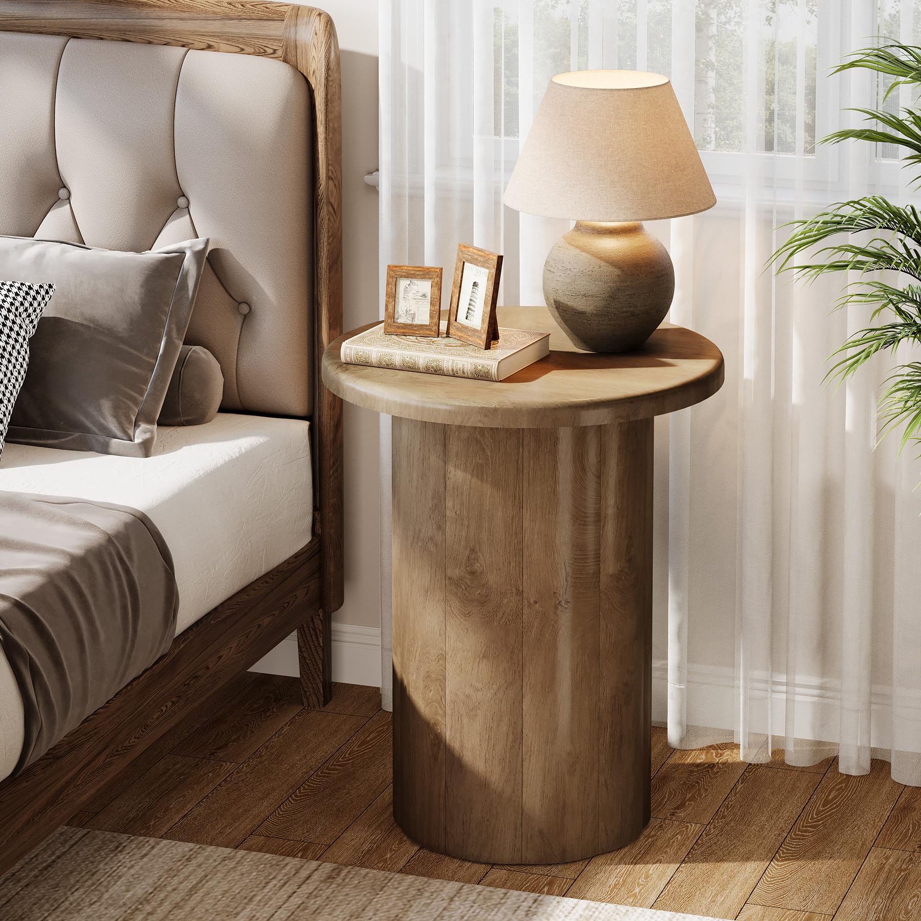 Tribesigns Round Side Table for Living Room, Farmhouse Small End Table with Fluted Base, 20-Inch Rustic Brown Nightstand, Accent Furniture for Small Space Bedroom Apartment