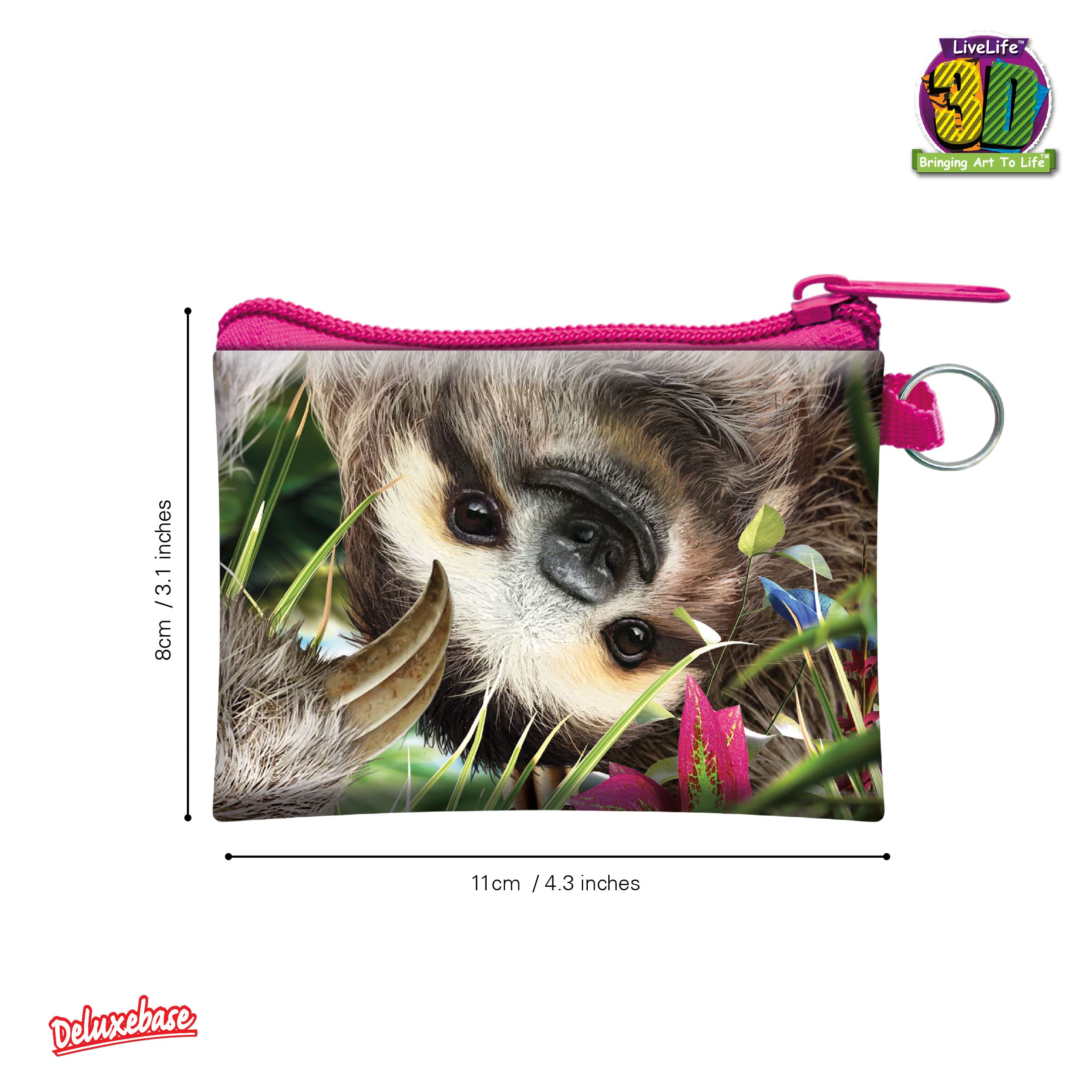 3D LiveLife Coin Purse - Hangin' Around from Deluxebase. Lenticular 3D Sloth Purse. Cash, coin and card holder with secure zipper featuring artwork licensed from renowned David Penfound