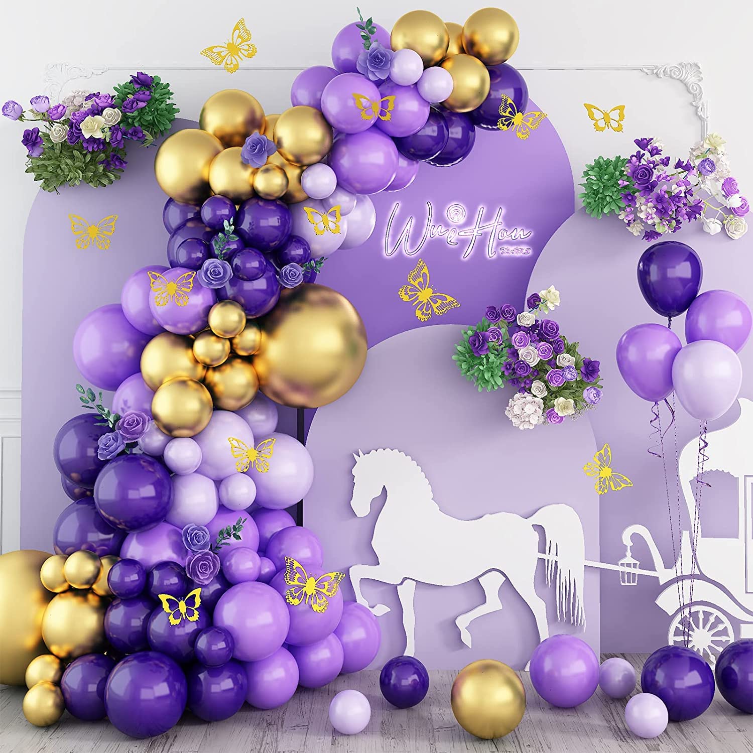 Lazybeee™ 72pcs Purple and Gold Balloon Garland Arch Kit, Purple Theme