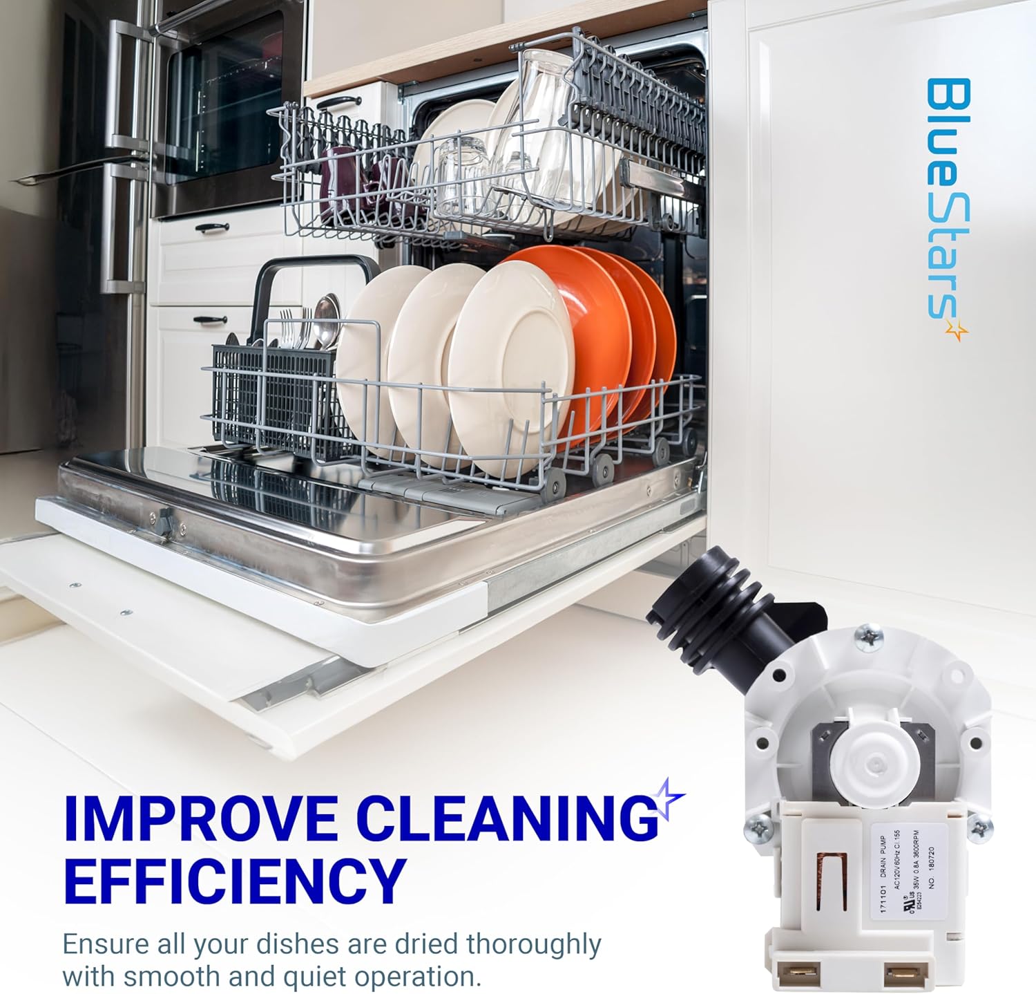 [UPGRADED] BlueStars 154580301 Dishwasher Drain Pump - Compatible with Frigidaire & Kenmore Dishwashers - Easy to Install & Ultra Durable - Replaces AP4019644 154491301 PS1765174 1257094