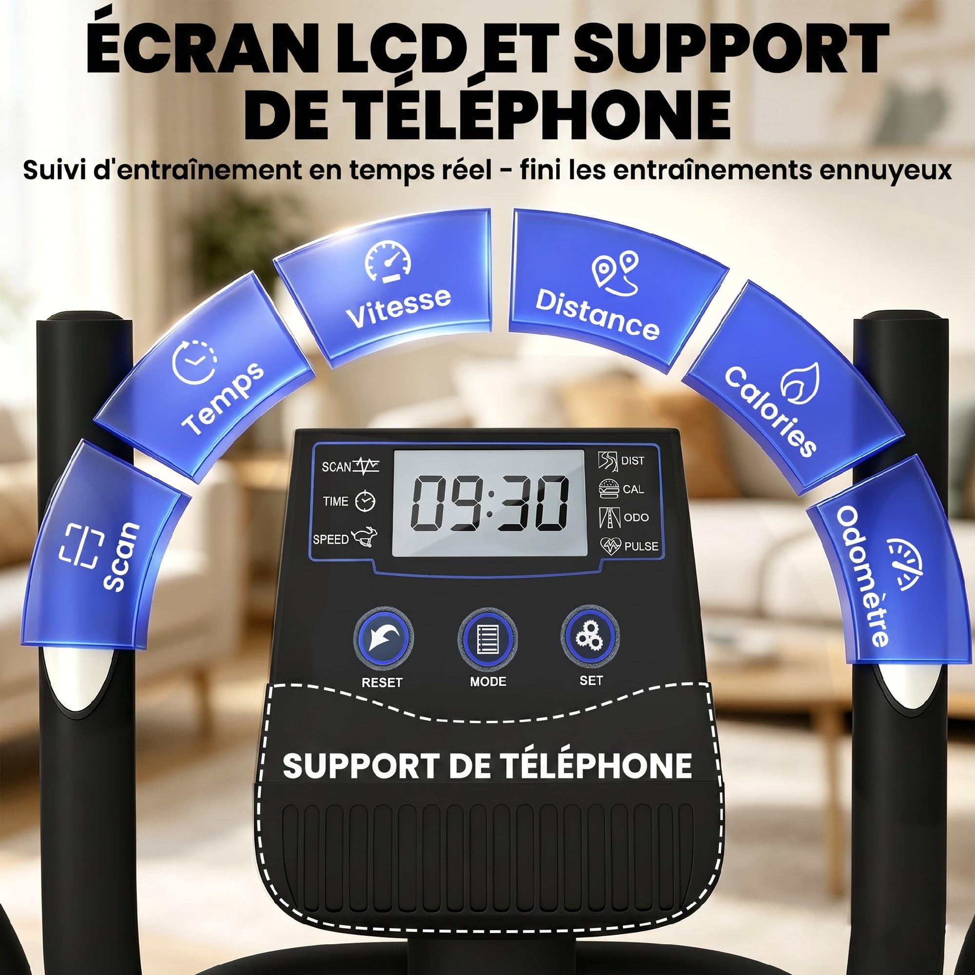 SPORTNOW Vélo Elliptique avec Écran LCD, Résistance 8 Niveaux, Capteur Pouls, Bluetooth APP, Support pour Téléphone, Vélo Elliptique Magnétique Charge 120 kg, Gris