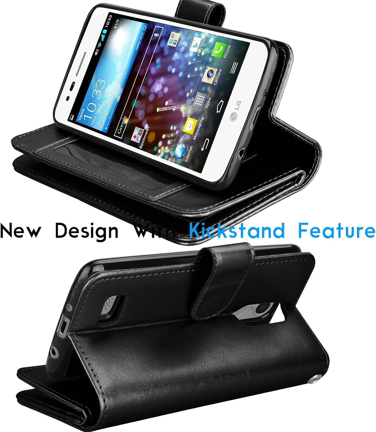 Tekcoo Compatible for LG Fortune/Phoenix 3 / LG Aristo/Risio 2 / LG Rebel 2 LTE / LV3 Wallet Case, Credit Card Slots Carrying PU Leather Folio Flip Cover [Detachable Magnetic Case] Stand -Black
